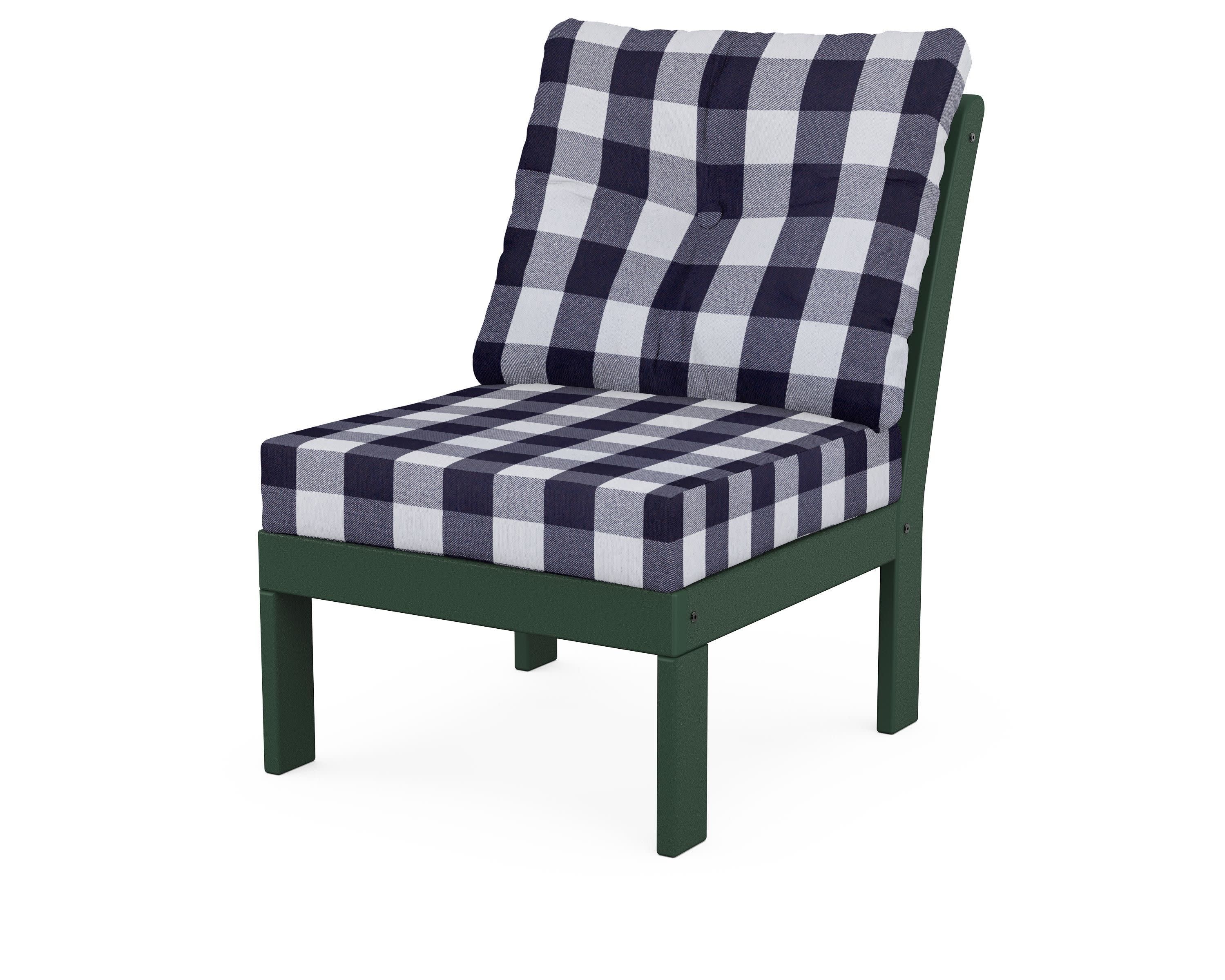 Vineyard Modular Armless Chair in Green / Buffalo Plaid Navy