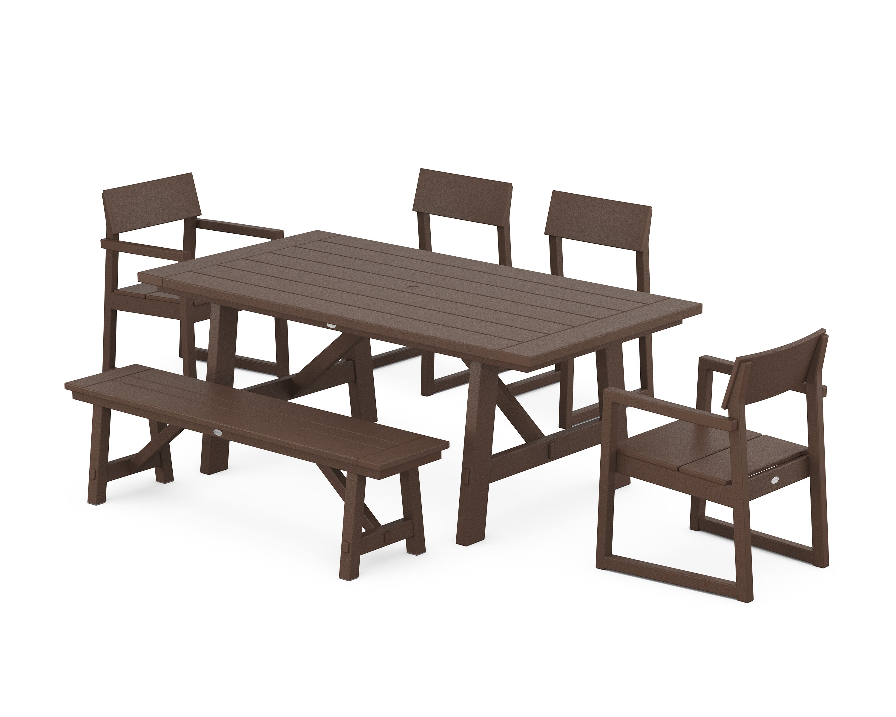 EDGE 6-Piece Rustic Farmhouse Dining Set with Bench in Mahogany