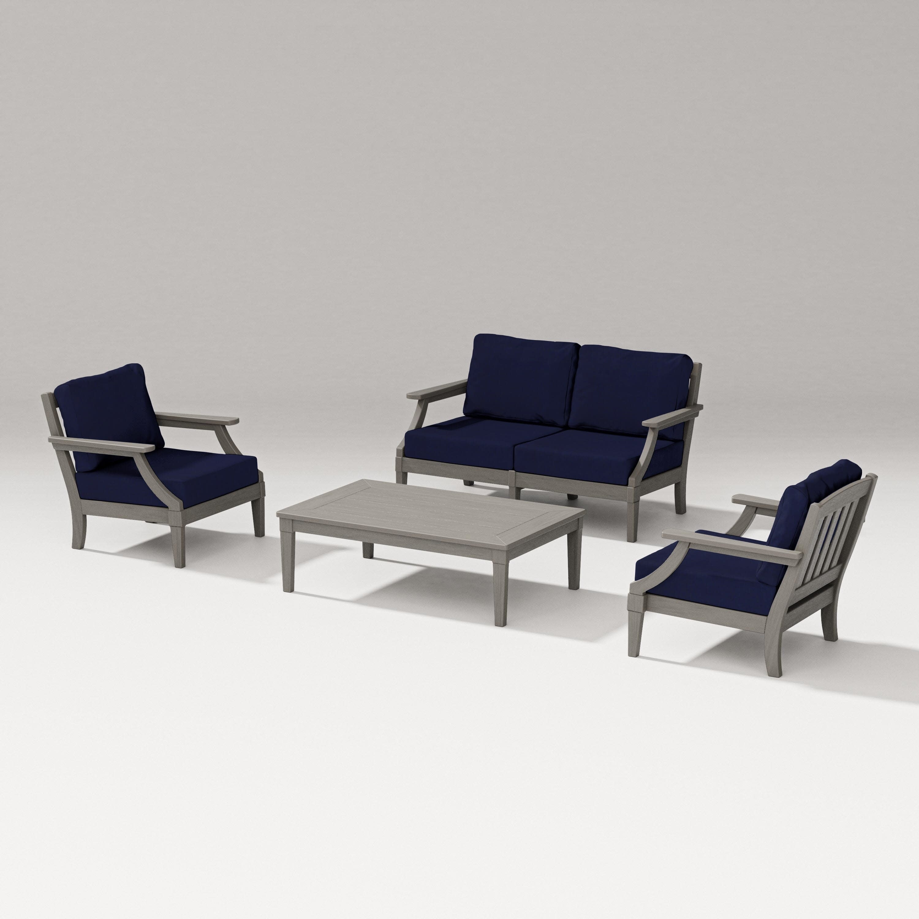 Estate Lounge 4-Piece Loveseat Set in Driftwood / Navy