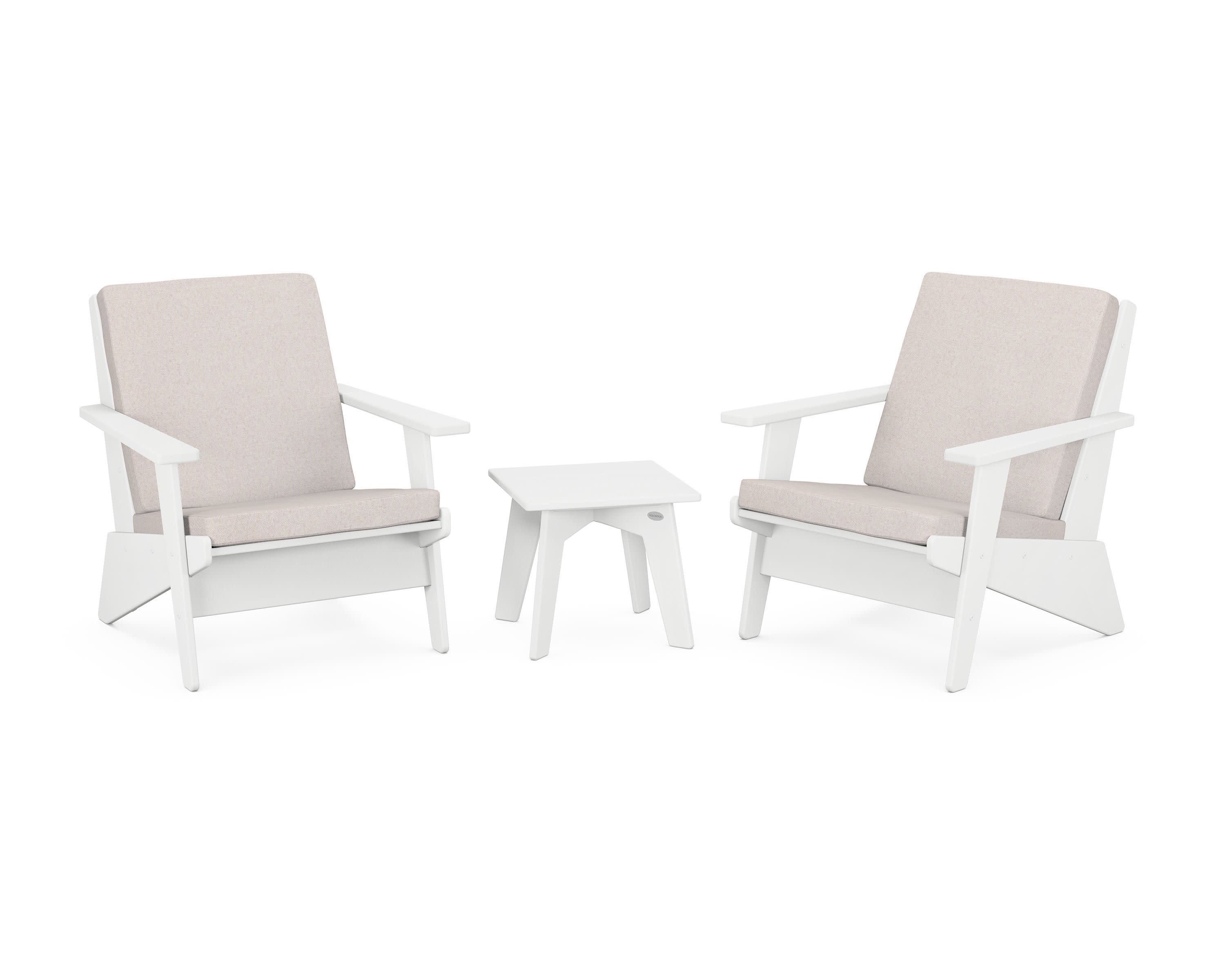 Riviera Modern Lounge 3-Piece Set in White / Dune Burlap
