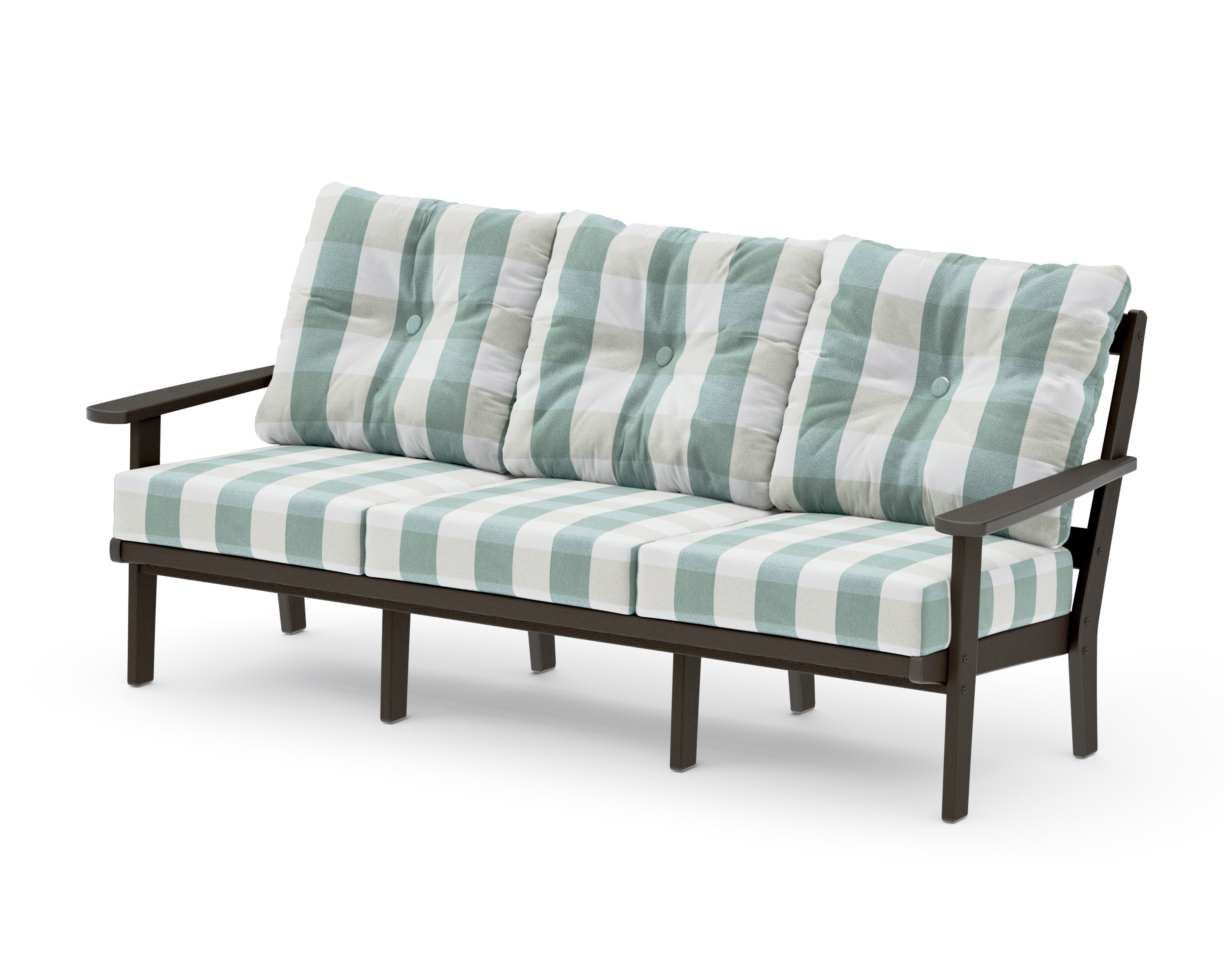 Mission Deep Seating Sofa in Vintage Coffee / Buffalo Plaid Glacier Spa
