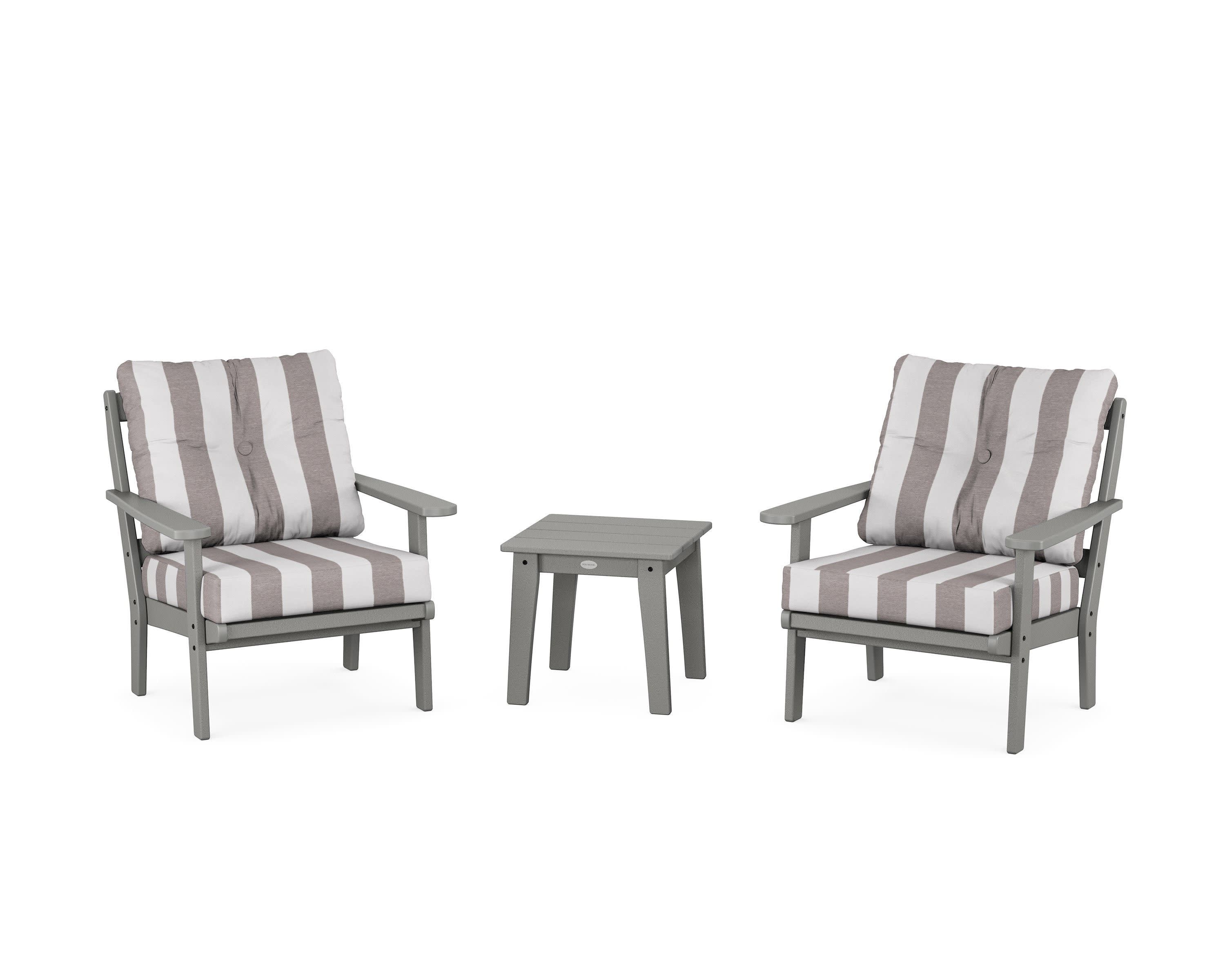 Mission 3-Piece Deep Seating Set in Slate Grey / Cabana Stripe Grey Mist