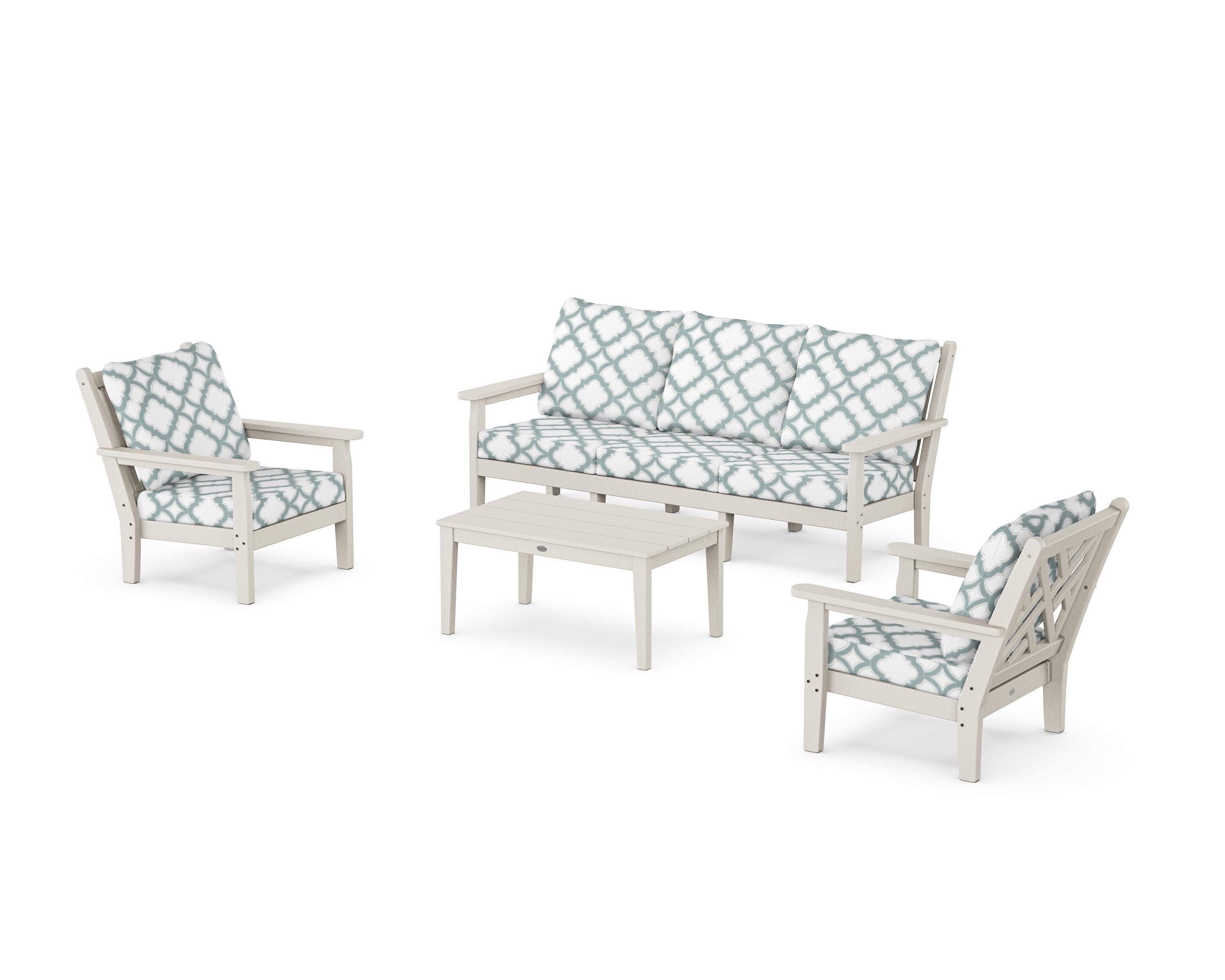 Chippendale 4-Piece Deep Seating Set with Sofa in Sand / Trellis Glacier Spa