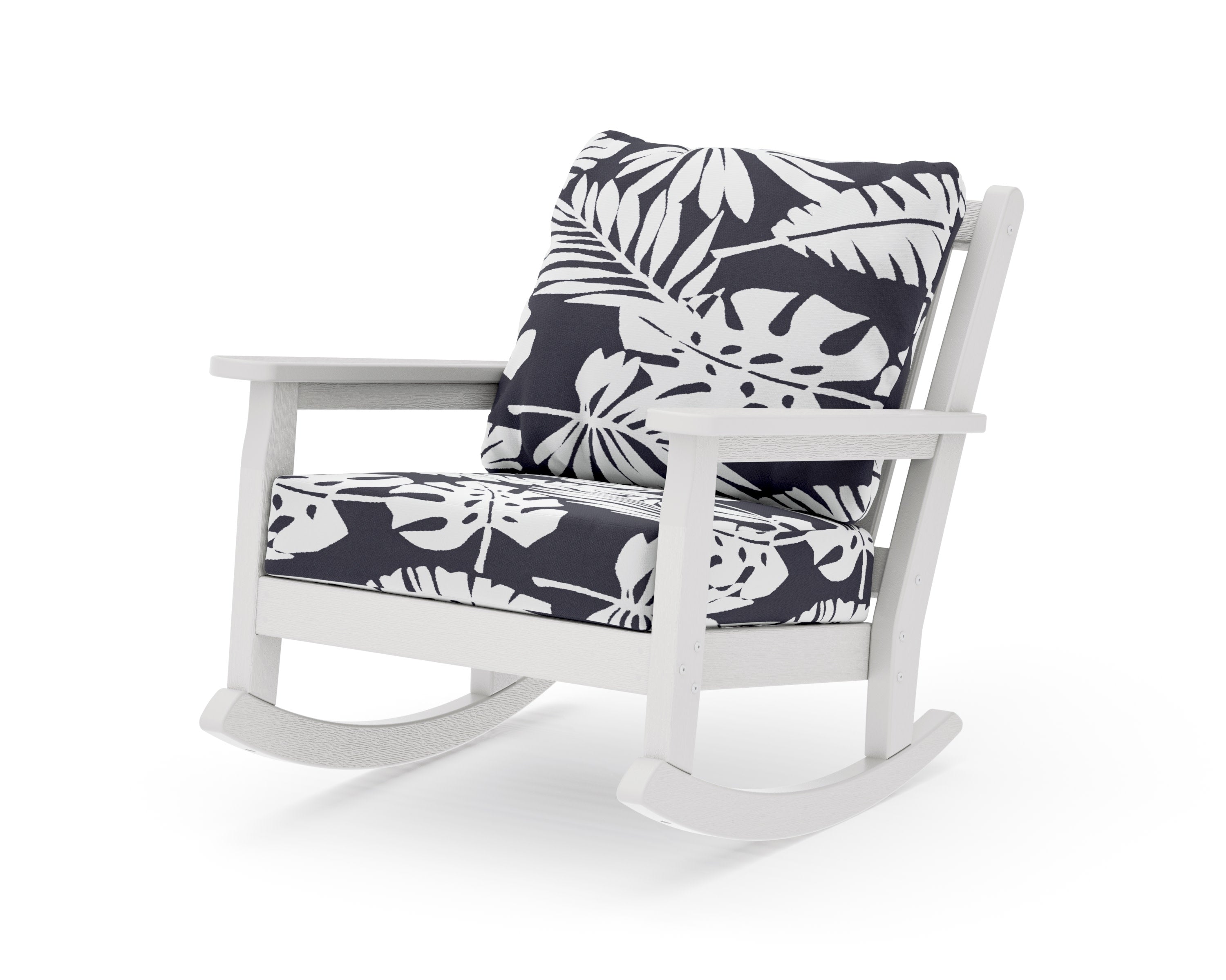 Chippendale Deep Seating Rocking Chair in Vintage White / Leaf Navy