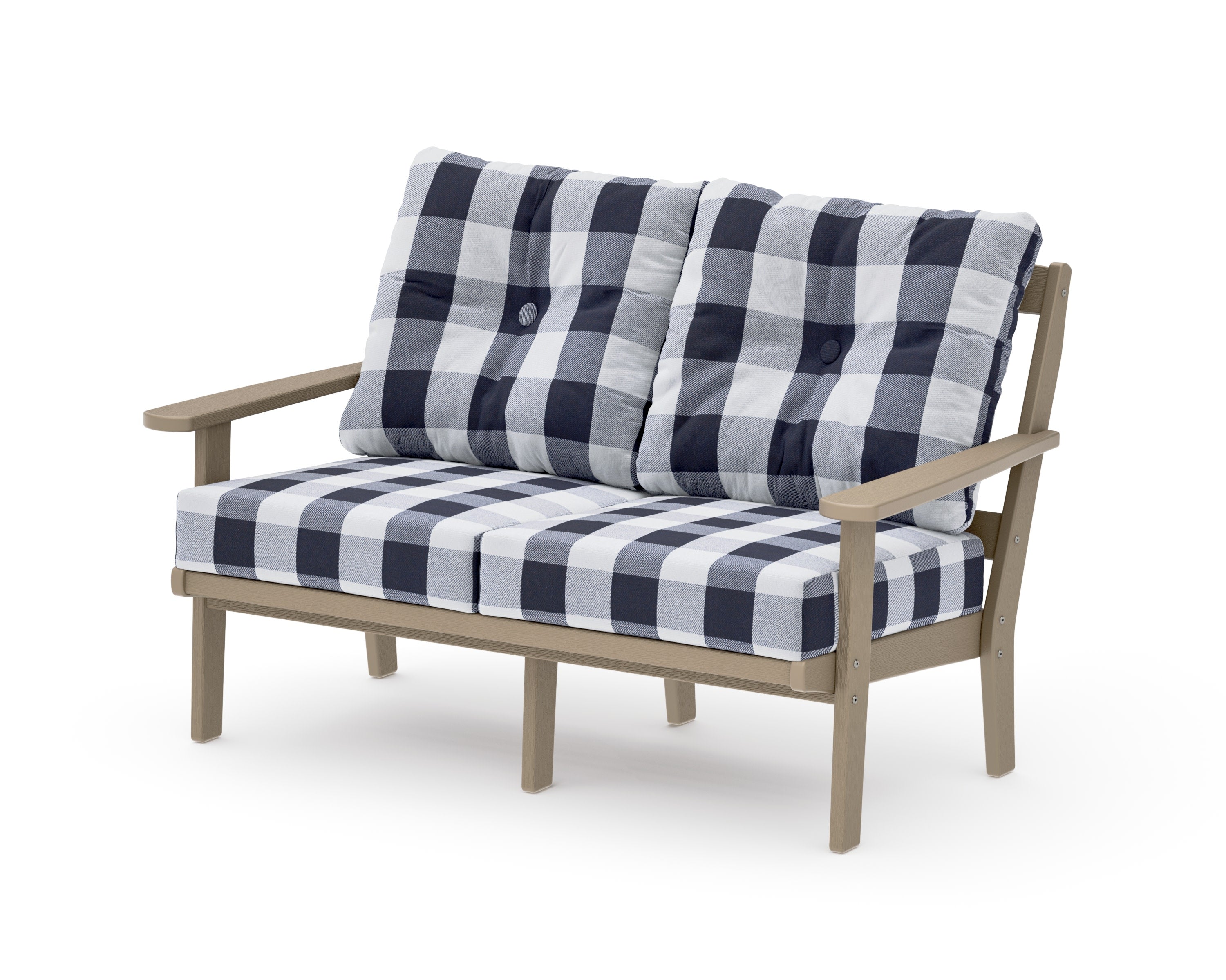 Mission Deep SeatingLoveseat in Vintage Sahara / Buffalo Plaid Navy