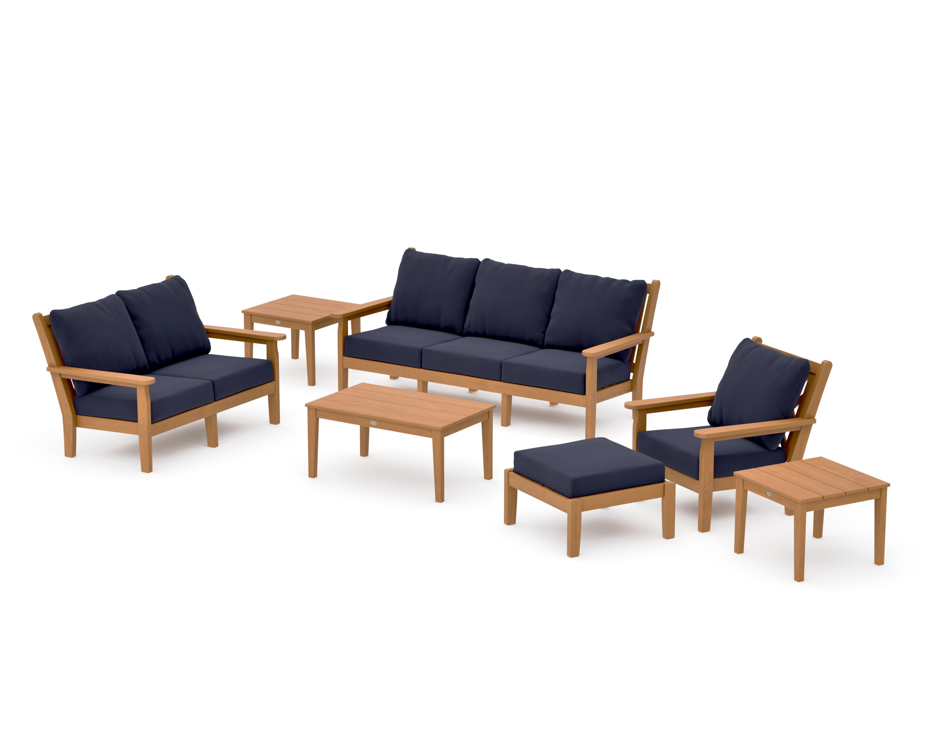 Chippendale 7-Piece Deep Seating Set in Natural / Navy Linen