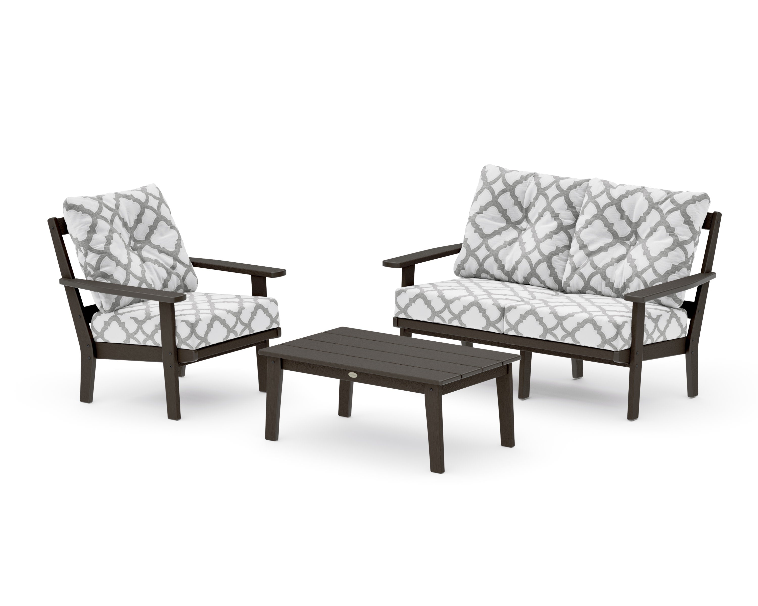 Prairie 3-Piece Deep Seating Set with Loveseat in Vintage Coffee / Trellis Grey Mist