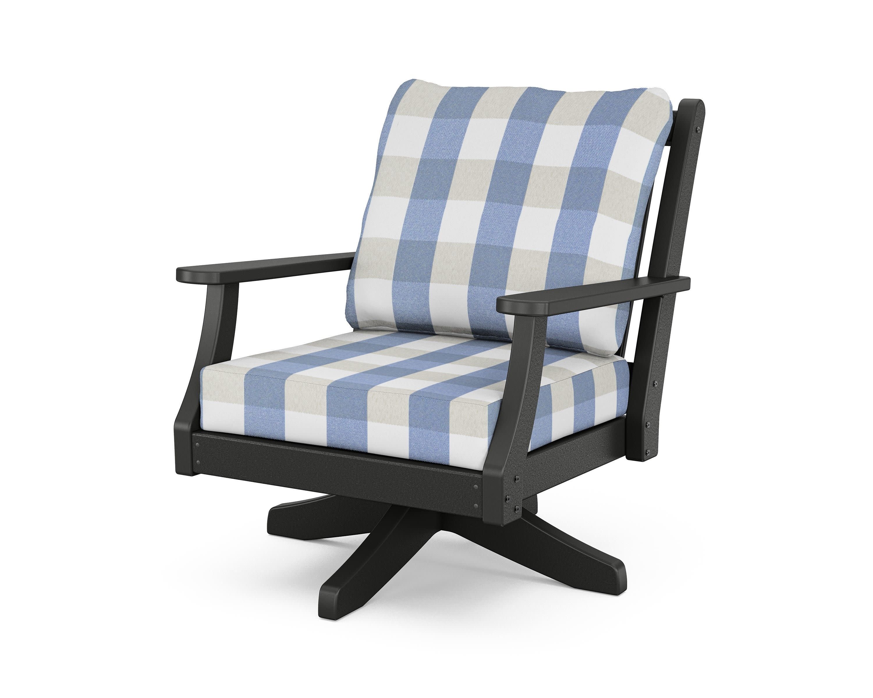 Wovendale Deep Seating Swivel Chair in Black / Buffalo Plaid Sky Blue