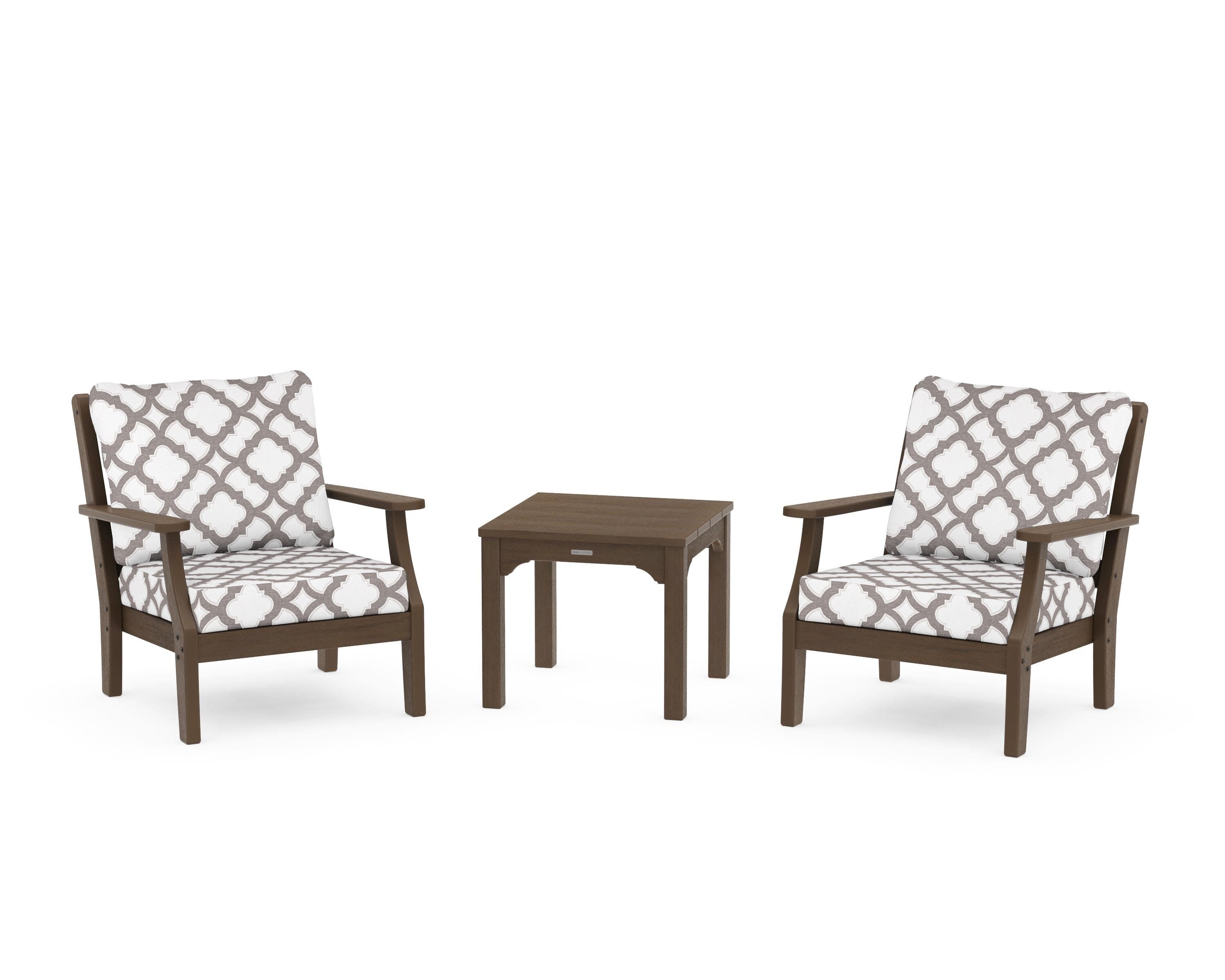 Chinoiserie 3-Piece Deep Seating Set in Kona / Trellis Grey Mist