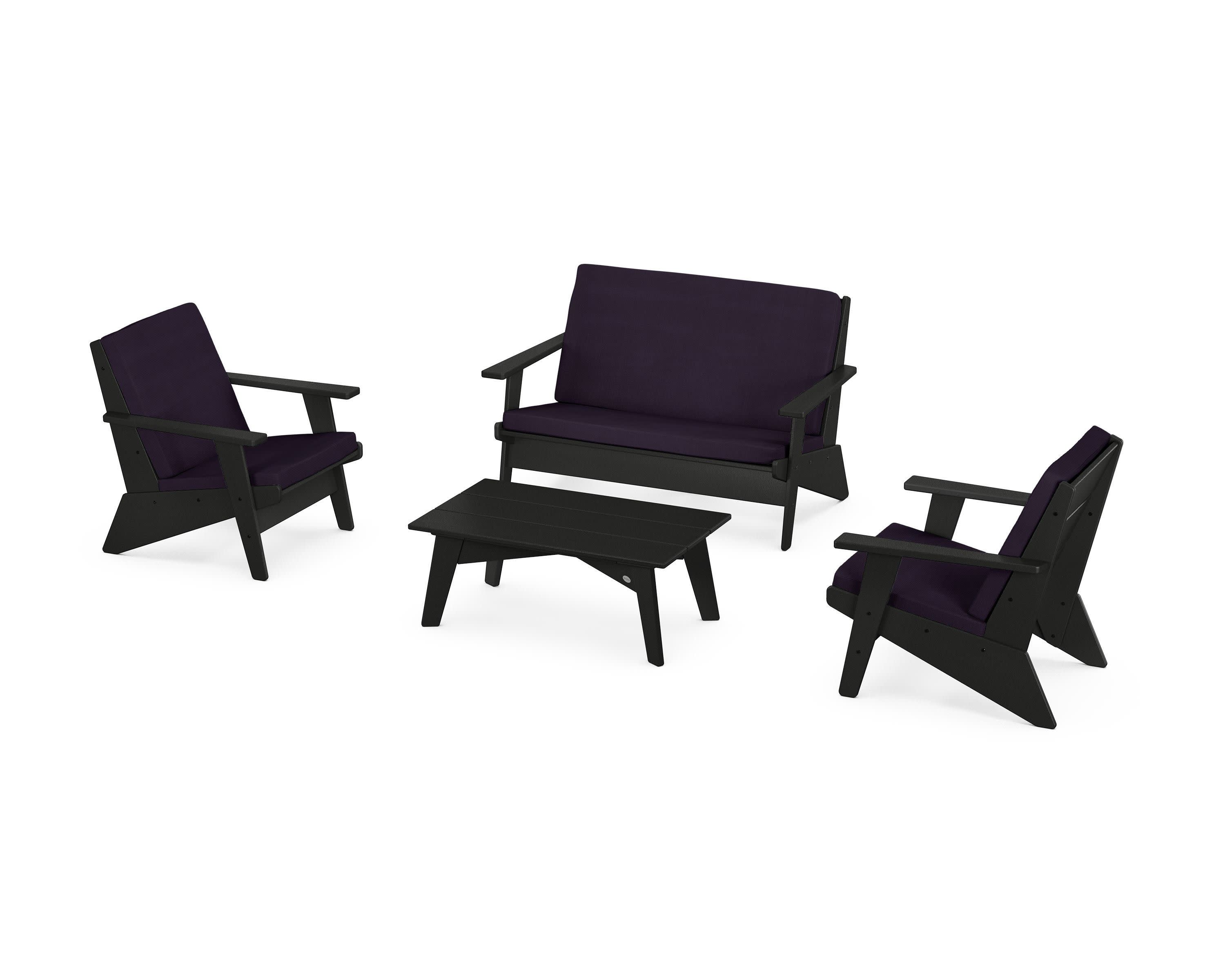 Riviera Modern Lounge 4-Piece Set in Black / Navy Linen