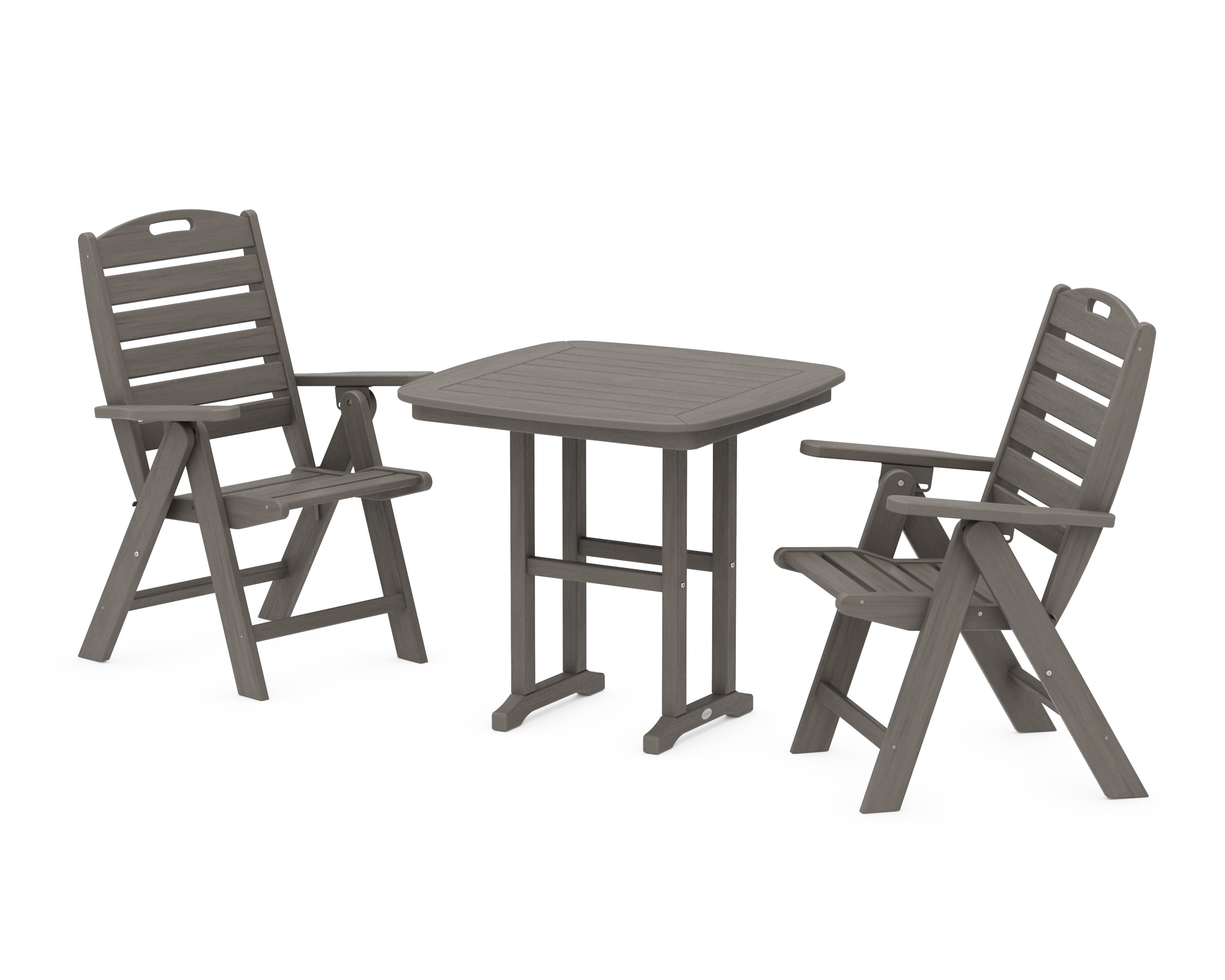 Nautical Folding Highback Chair 3-Piece Dining Set in Driftwood