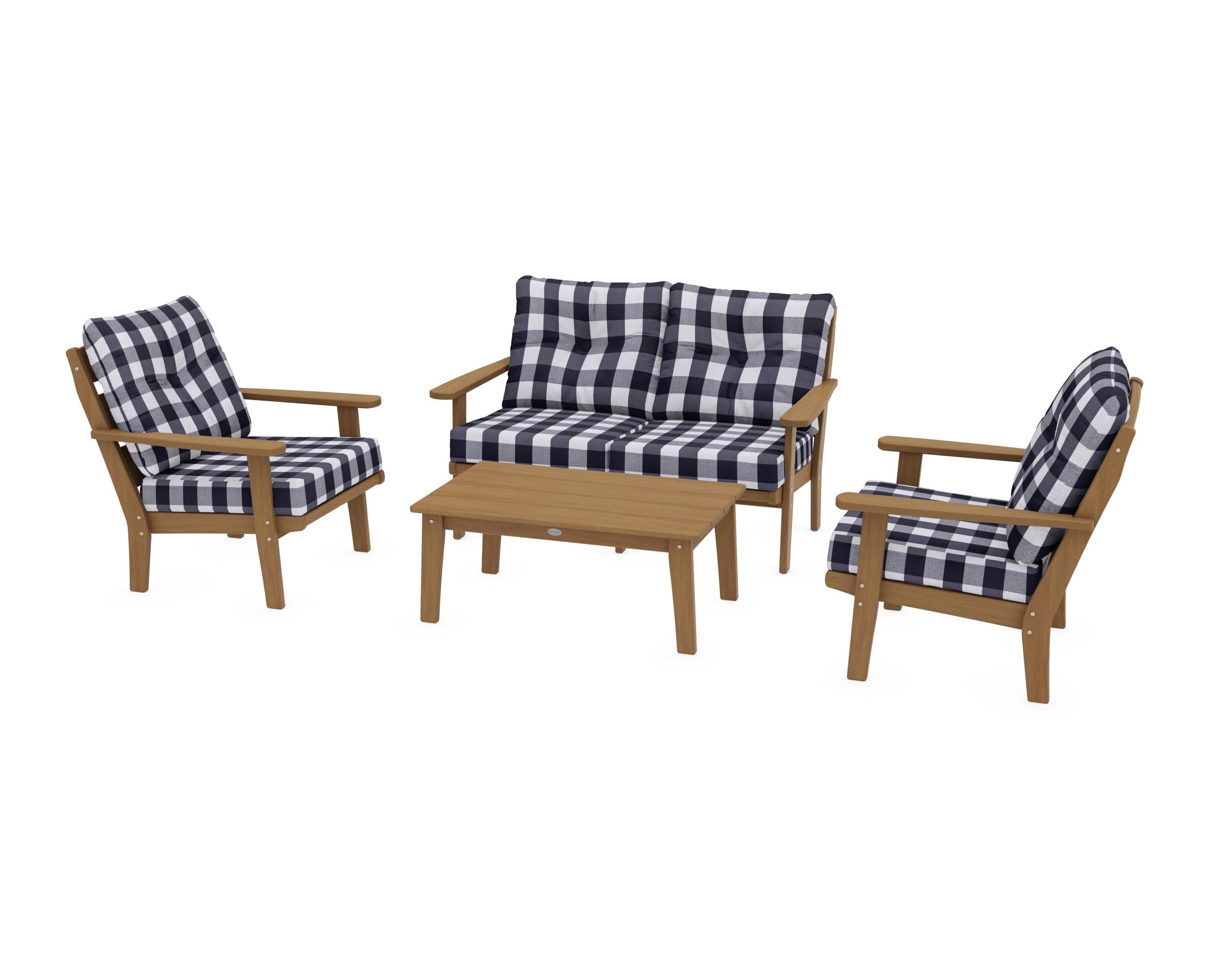 Lakeside 4-Piece Deep Seating Set in Natural / Buffalo Plaid Navy