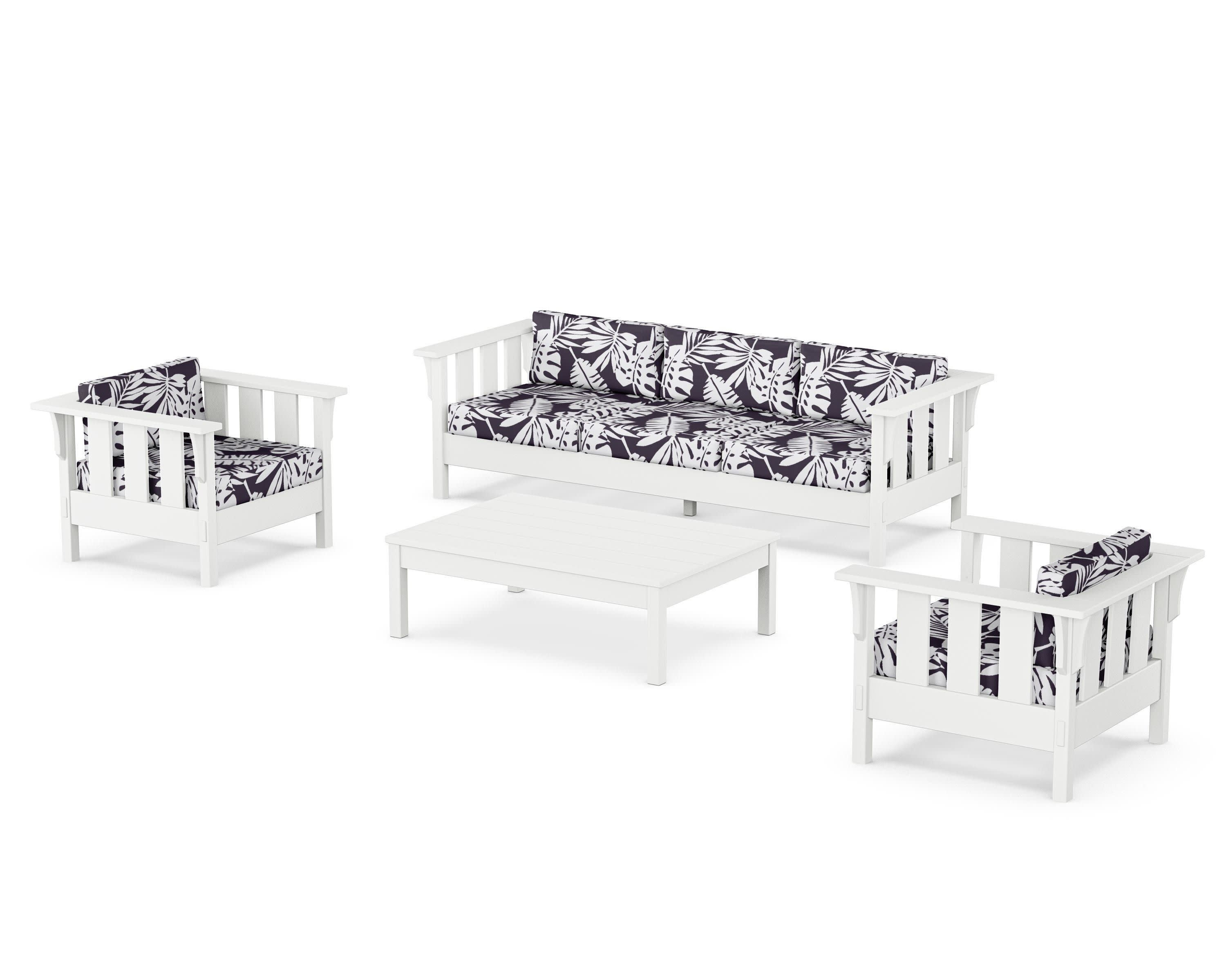 Acadia 4-Piece Deep Seating Set with Sofa in White / Leaf Navy
