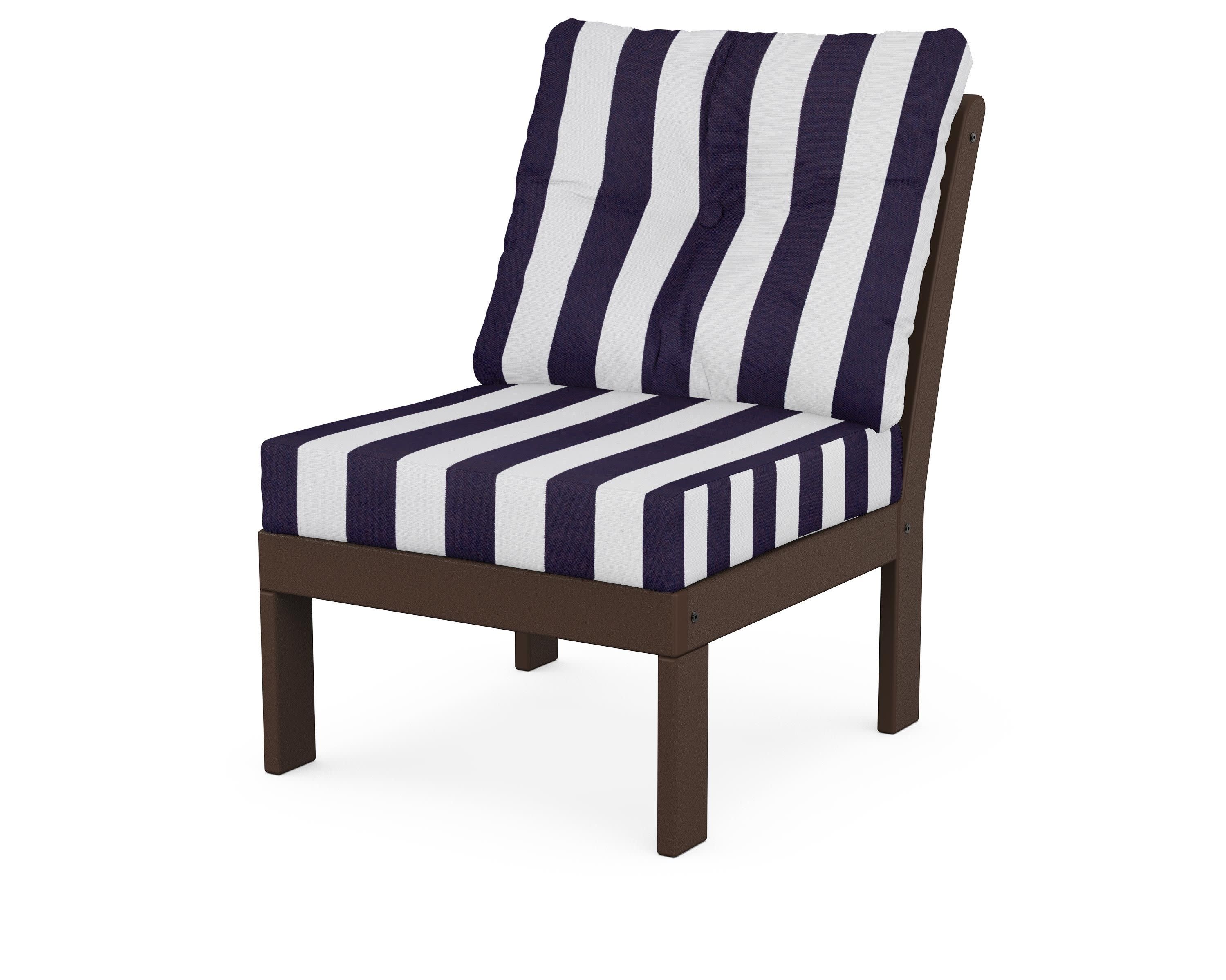 Vineyard Modular Armless Chair in Mahogany / Cabana Stripe Navy