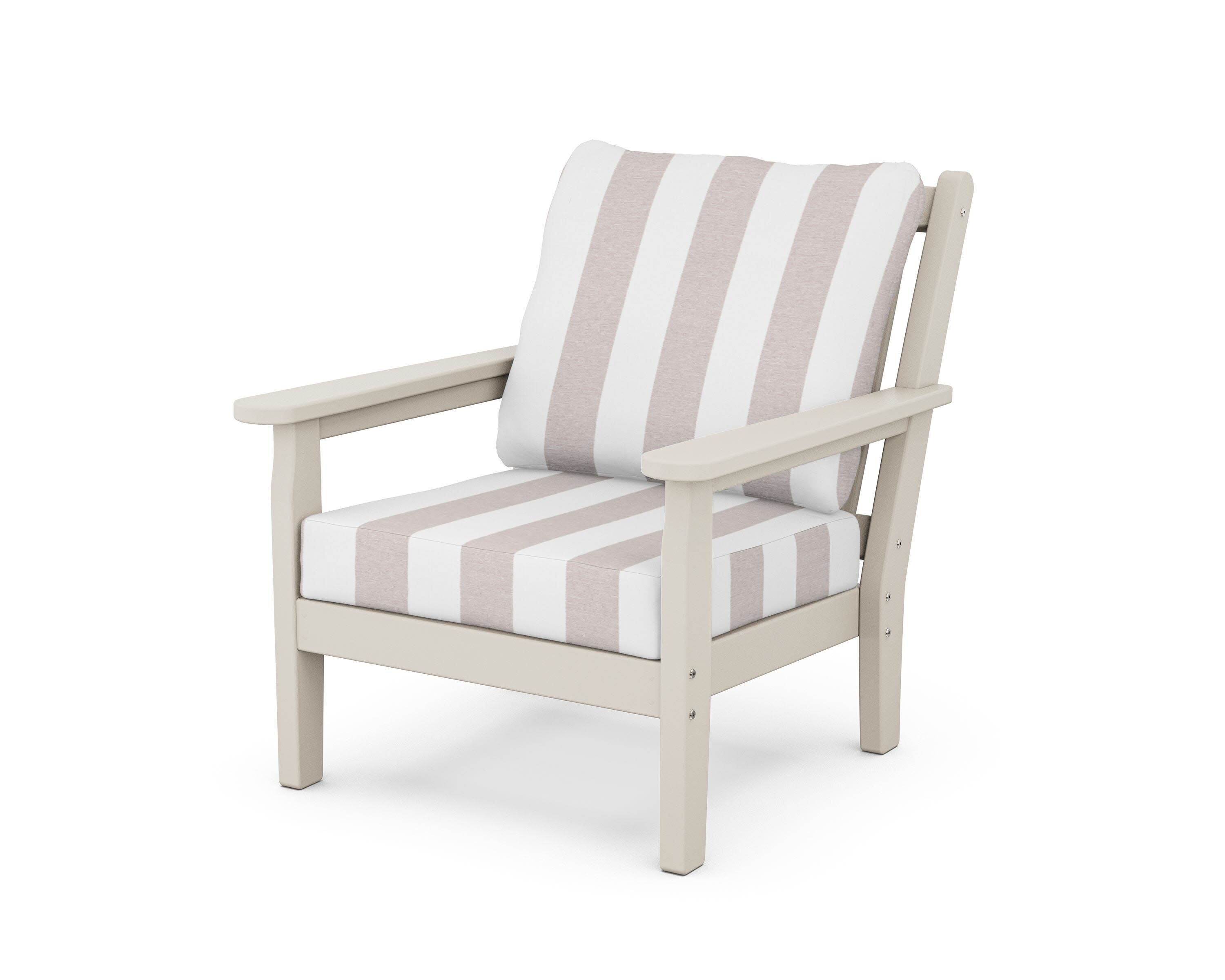 Chippendale Deep Seating Chair in Sand / Cabana Stripe Dune Burlap