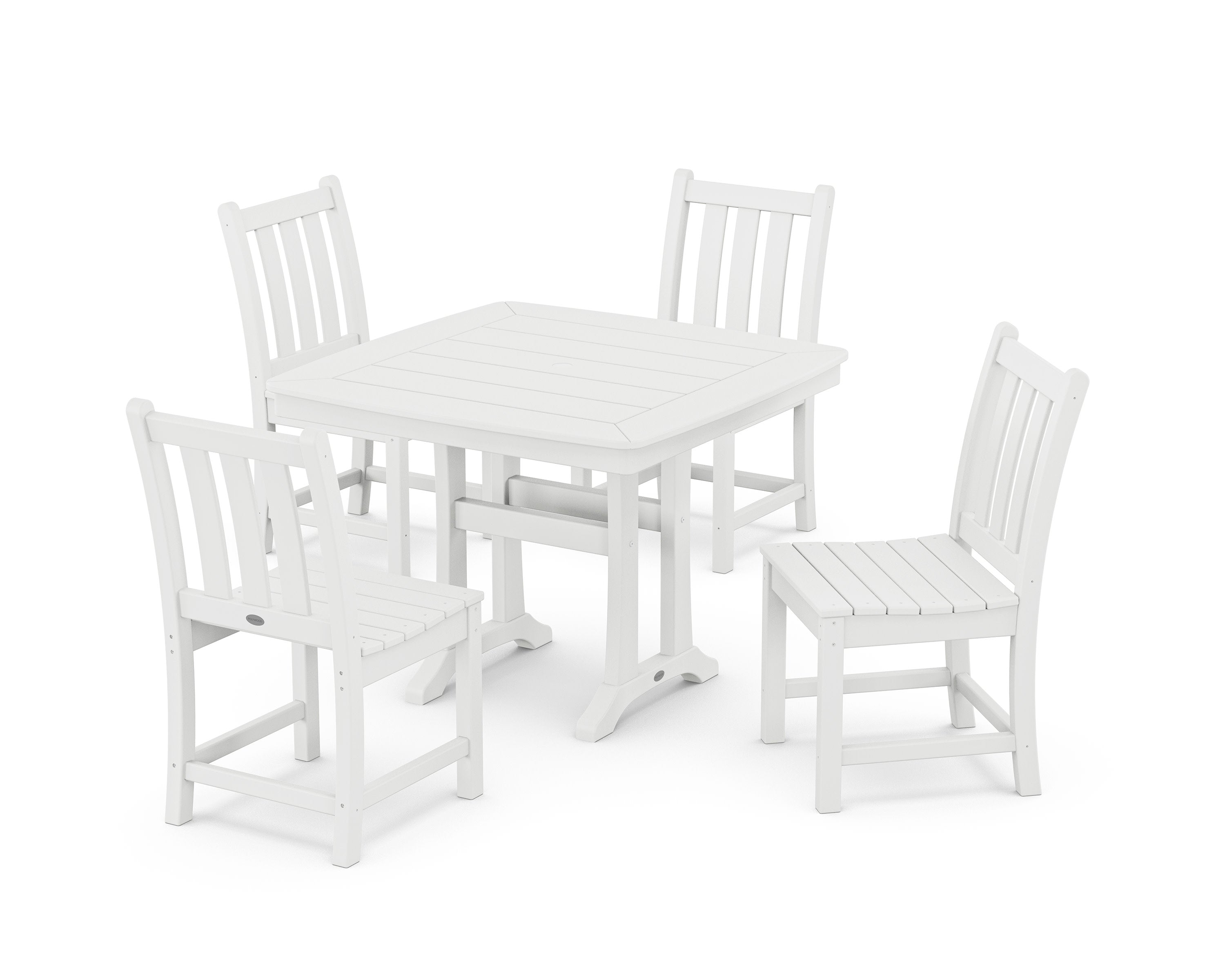 Traditional Garden Side Chair 5-Piece Dining Set with Trestle Legs in White