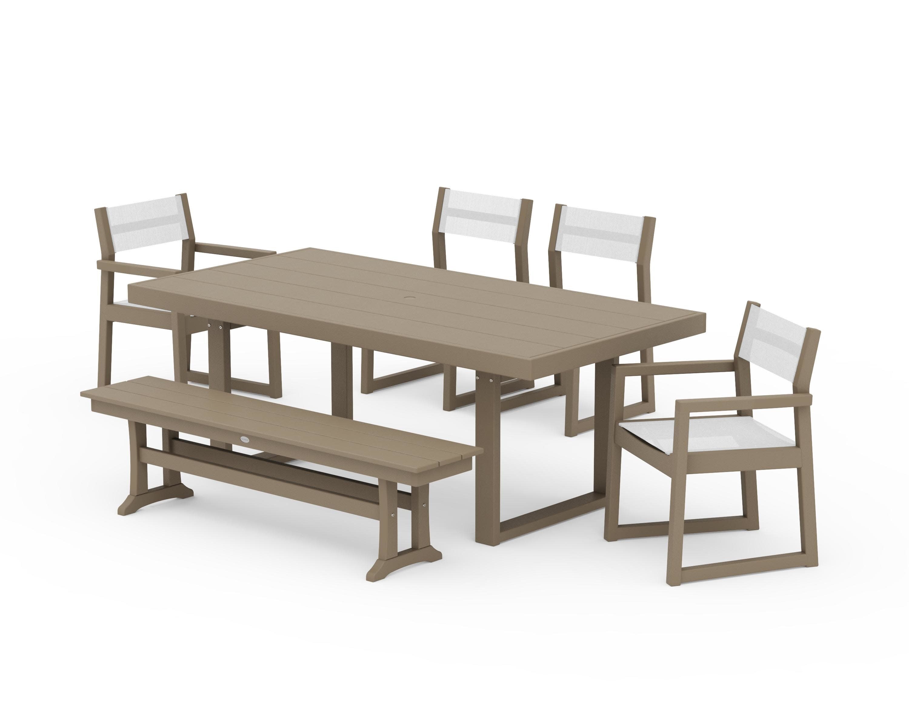 EDGE Sling 6-Piece Dining Set with Bench in Vintage Sahara / White Sling