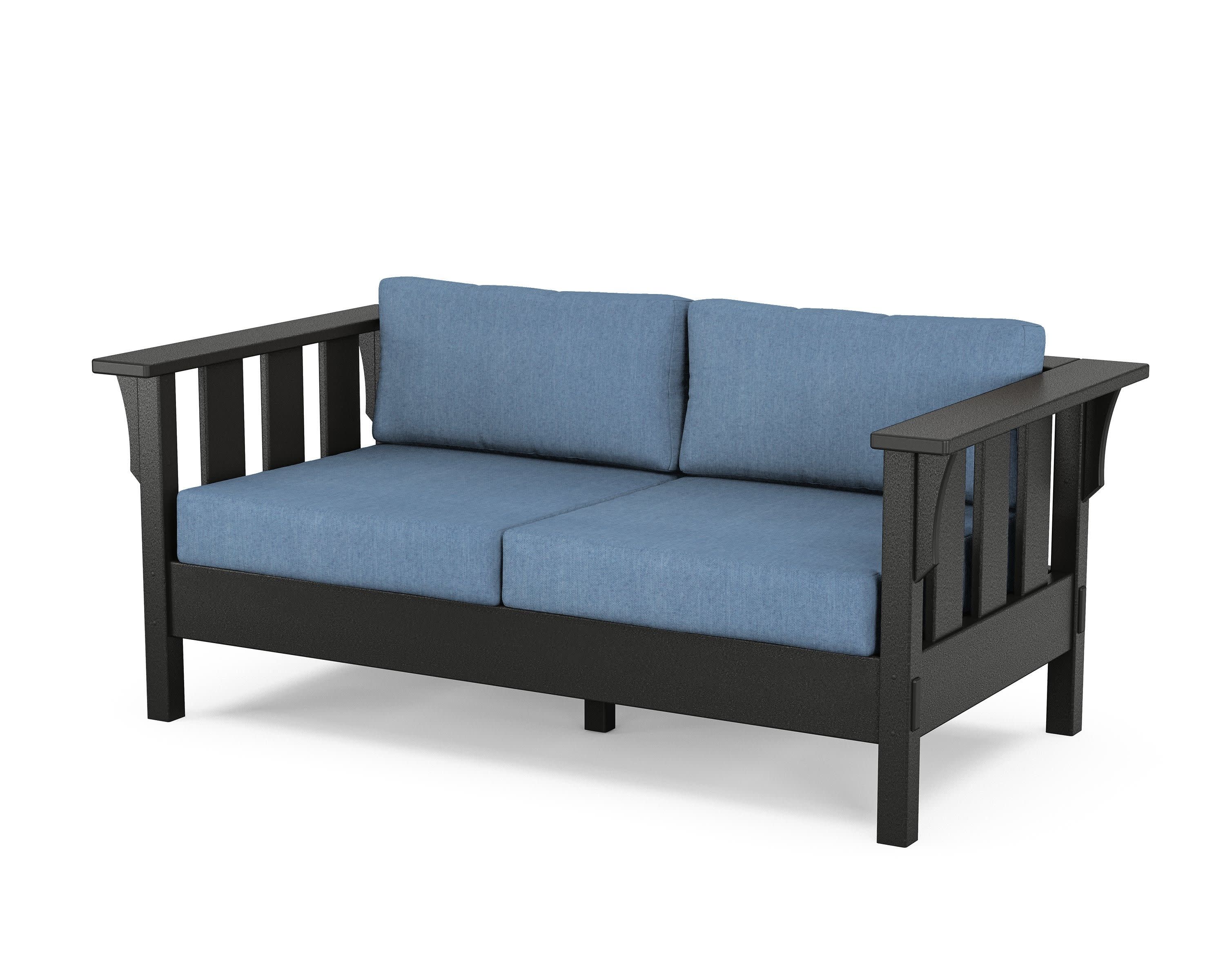 Acadia Deep Seating Loveseat in Black / Sky Blue
