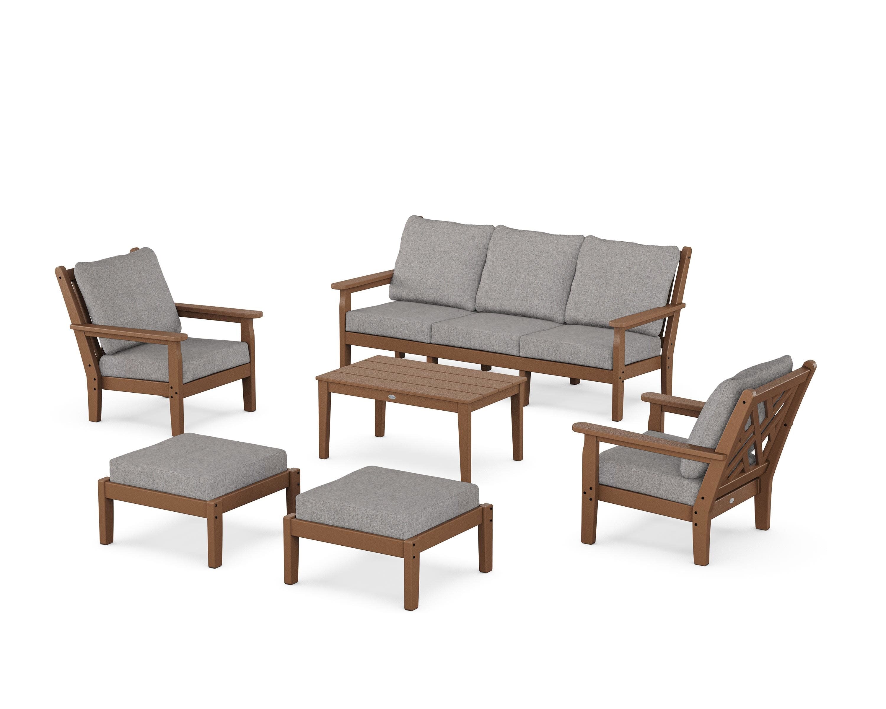 Chippendale 6-Piece Lounge Sofa Set in Teak / Grey Mist