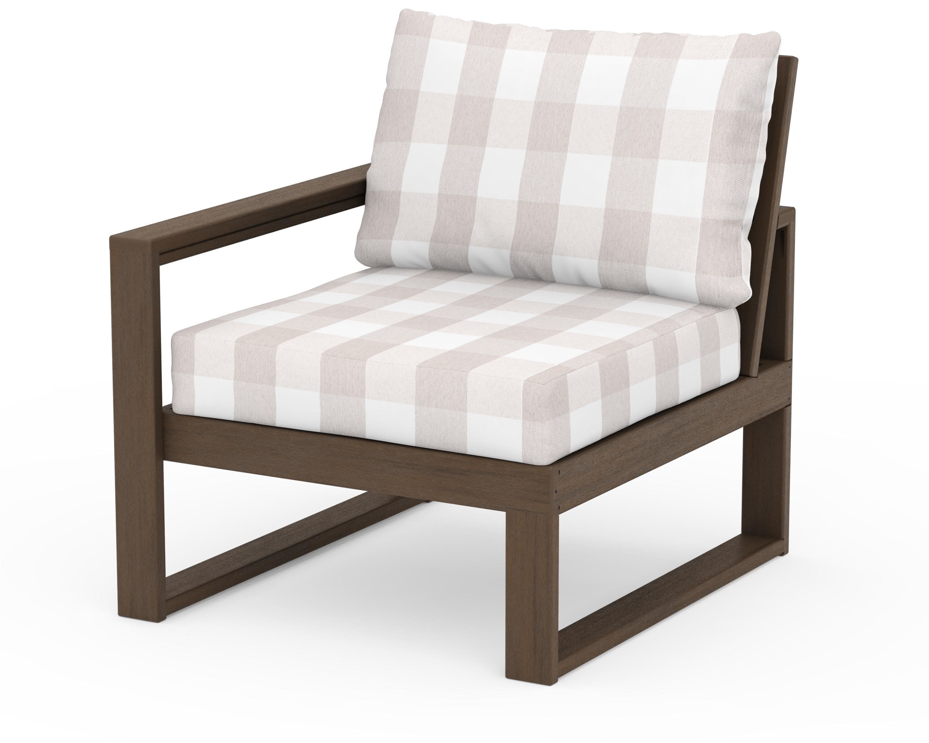 EDGE Modular Left Arm Chair in Kona / Buffalo Plaid Dune Burlap