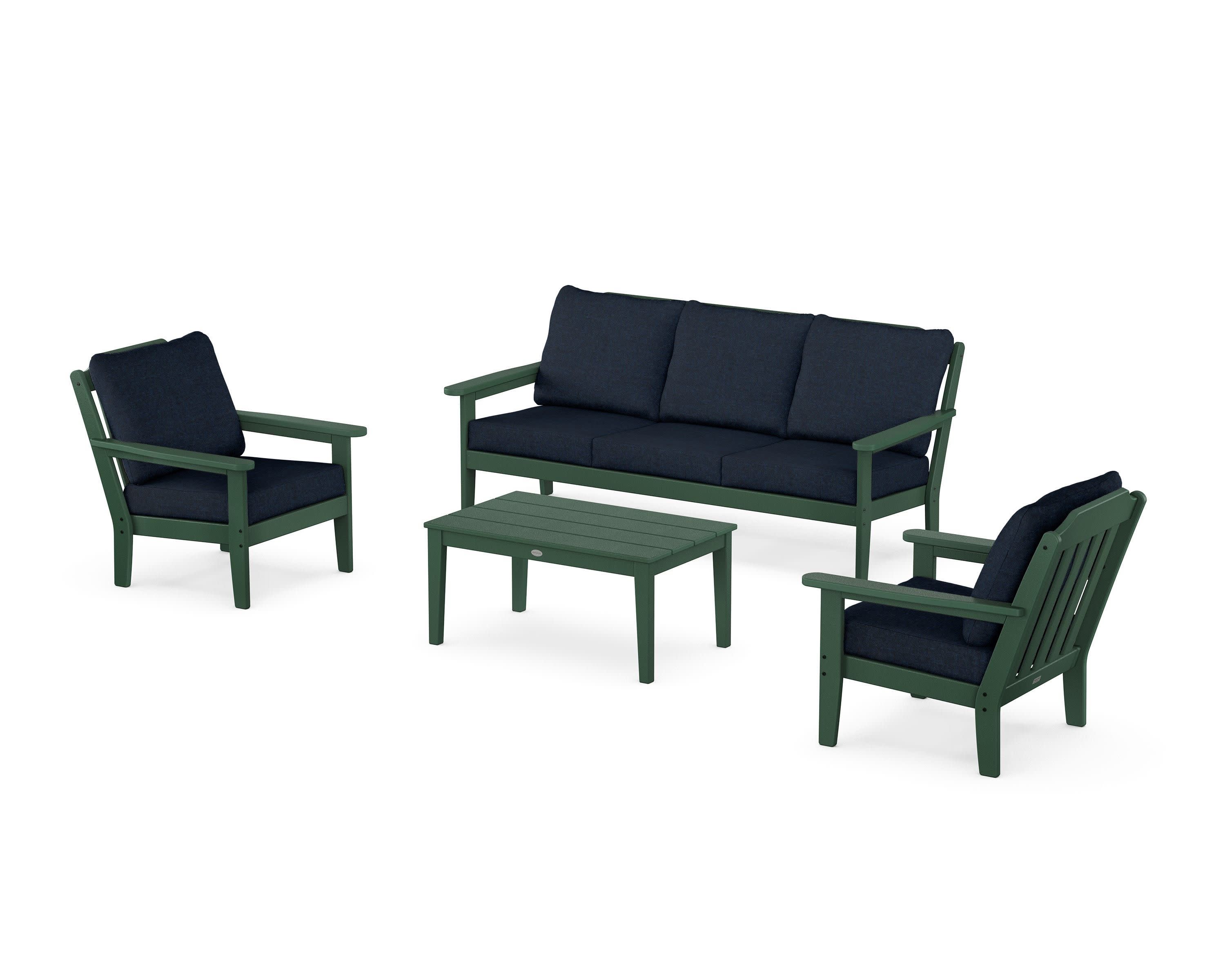 Cottage 4-Piece Deep Seating Set with Sofa in Green / Marine Indigo