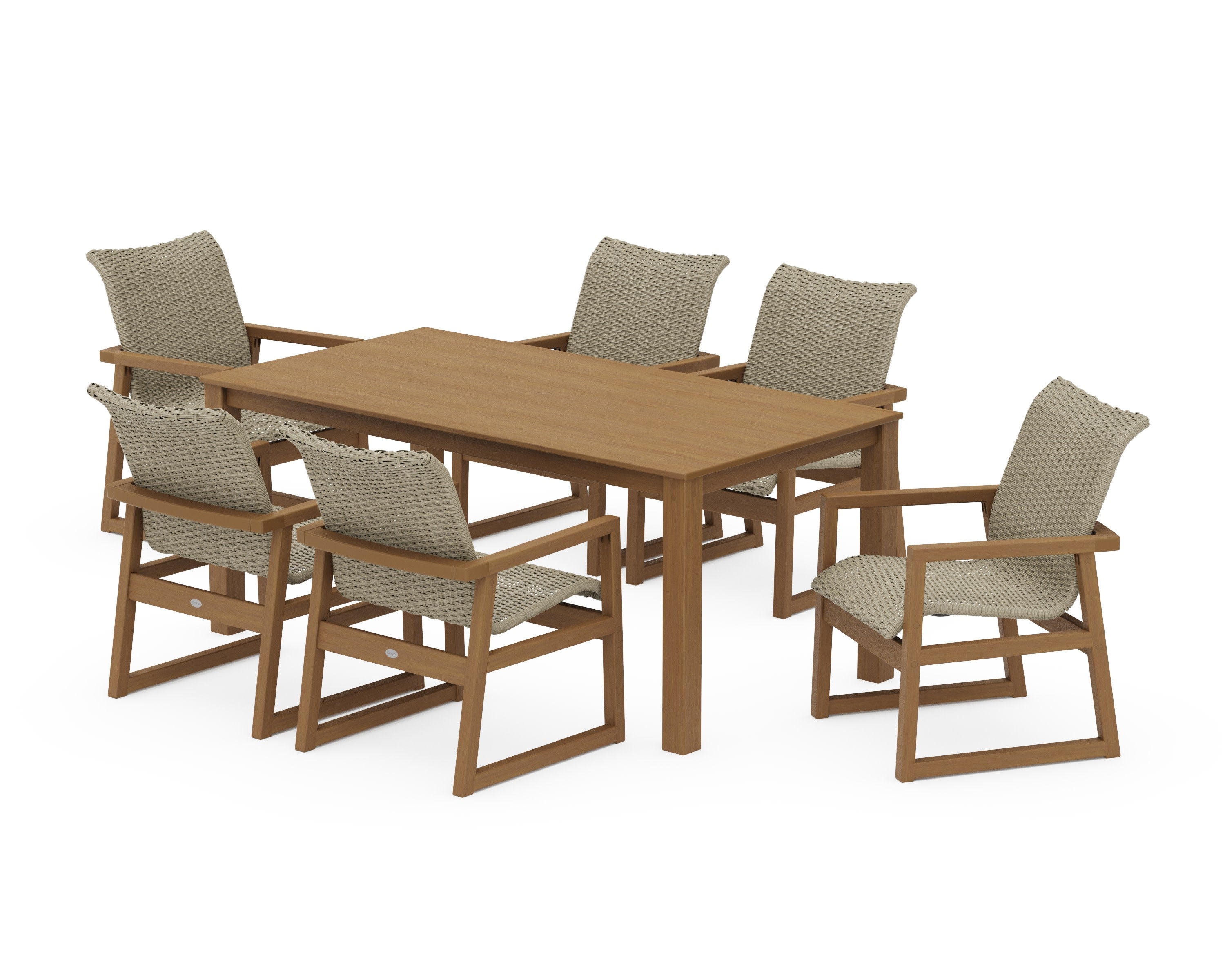 EDGE Woven Arm Chair 7-Piece Parsons Dining Set in Natural / Dune Grass