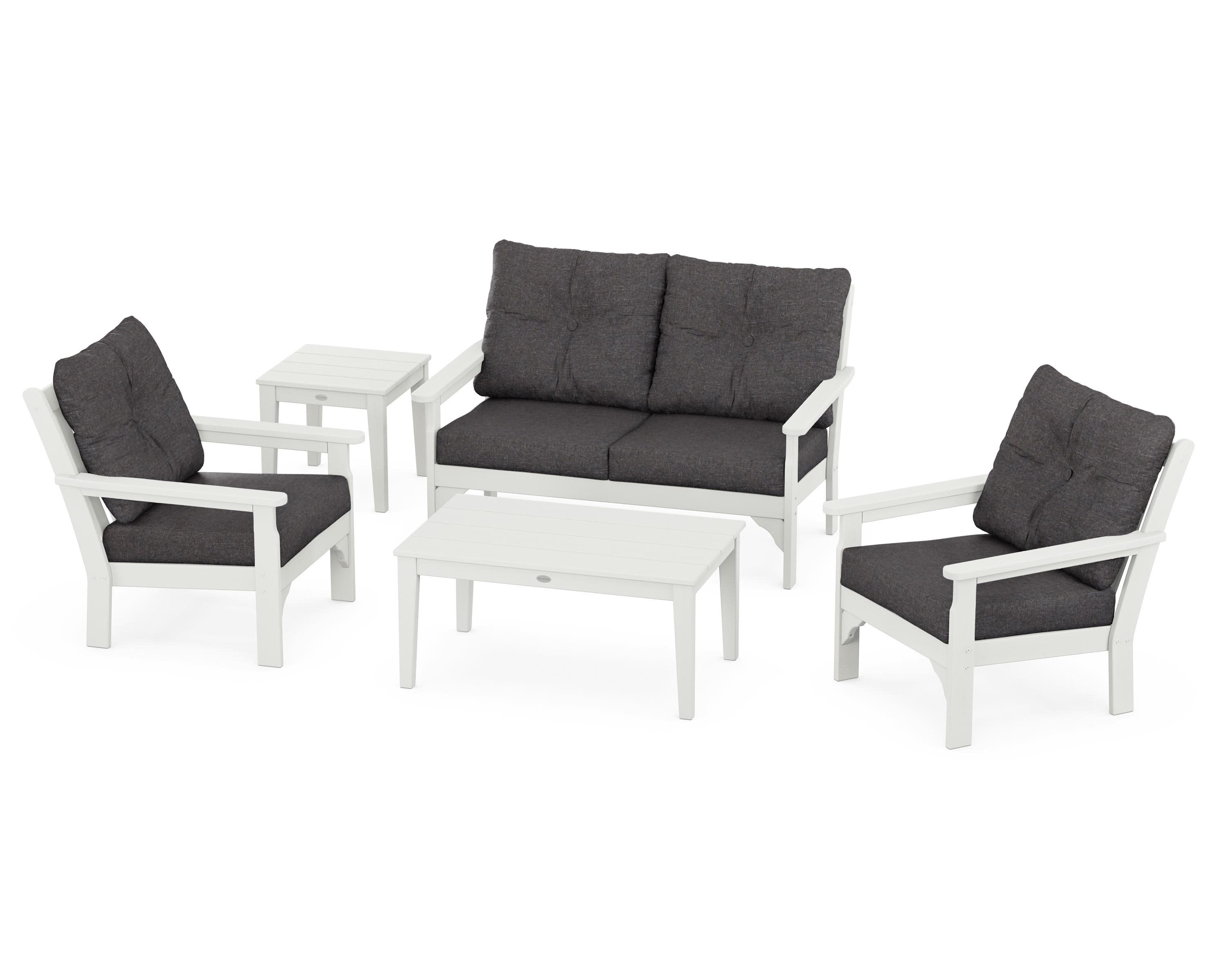 Vineyard 5-Piece Deep Seating Set in Vintage White / Ash Charcoal