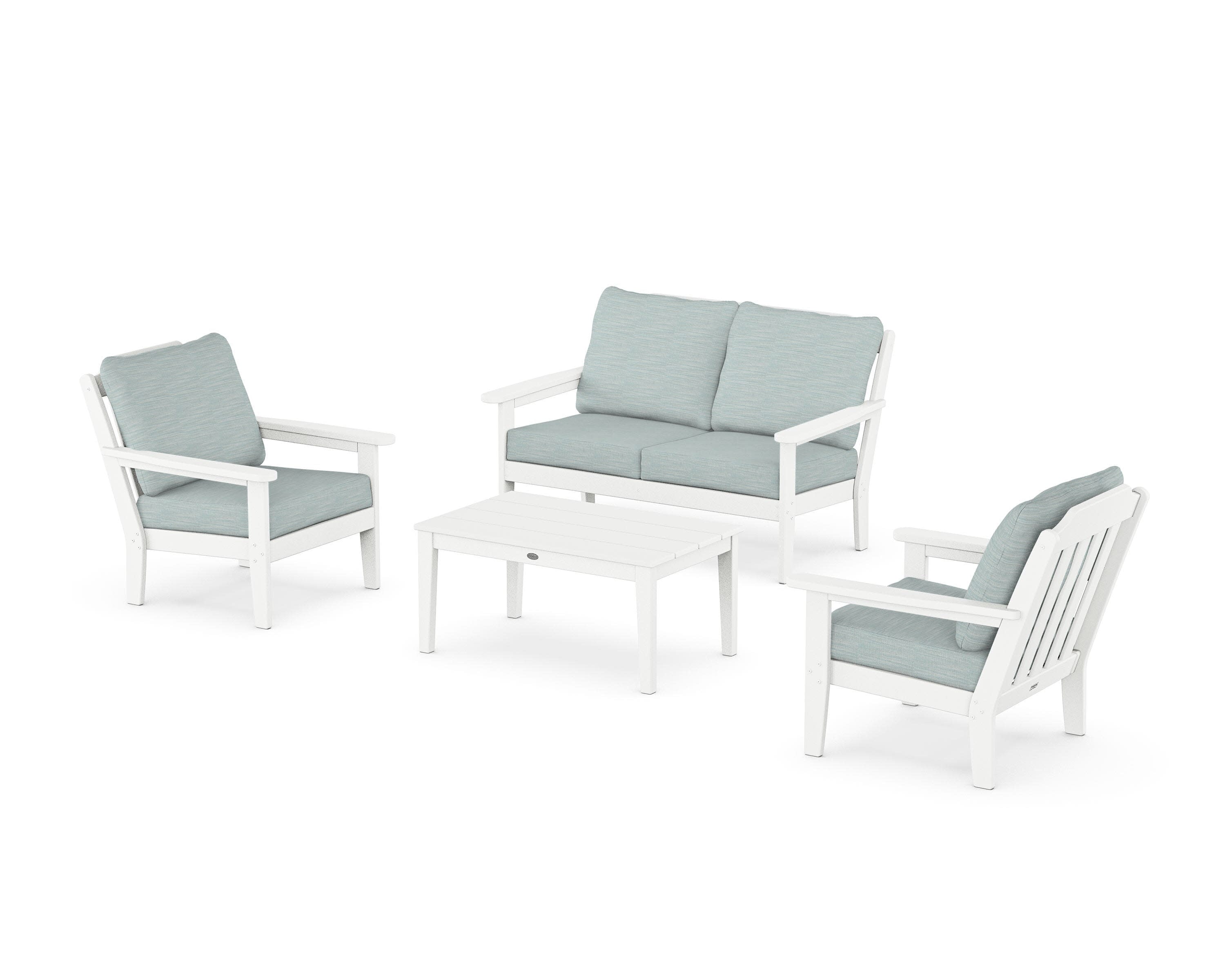 Cottage 4-Piece Deep Seating Set with Loveseat in White / Soothe Mist