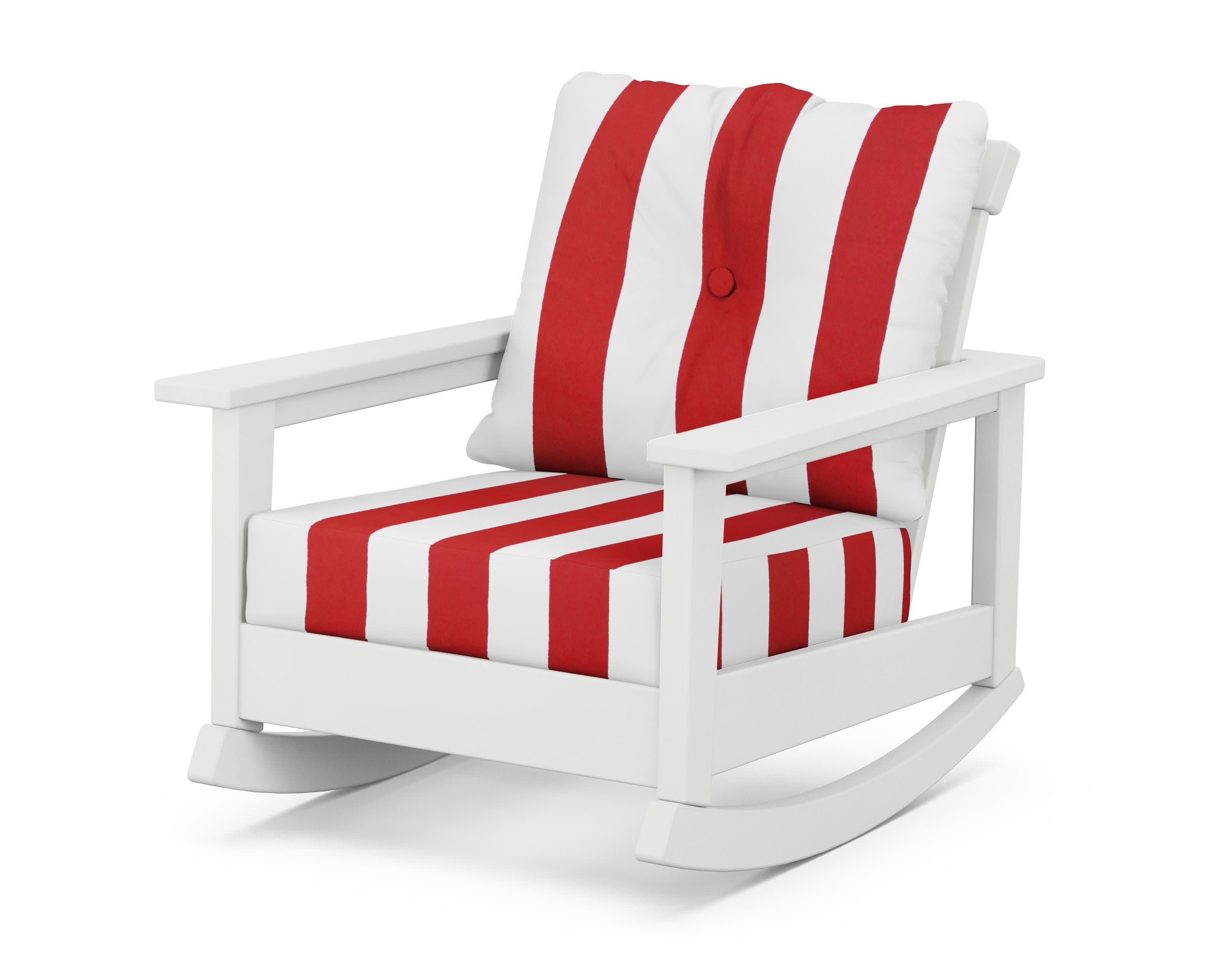 Prescott Deep Seating Rocking Chair in White / Cabana Stripe Crimson