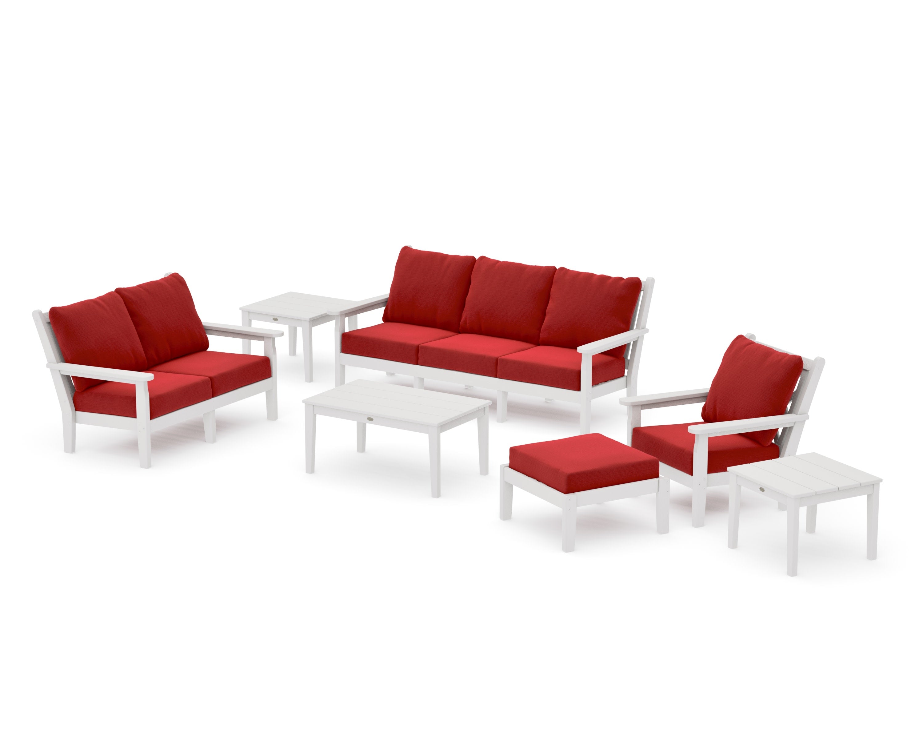 Chippendale 7-Piece Deep Seating Set in Vintage White / Crimson Linen
