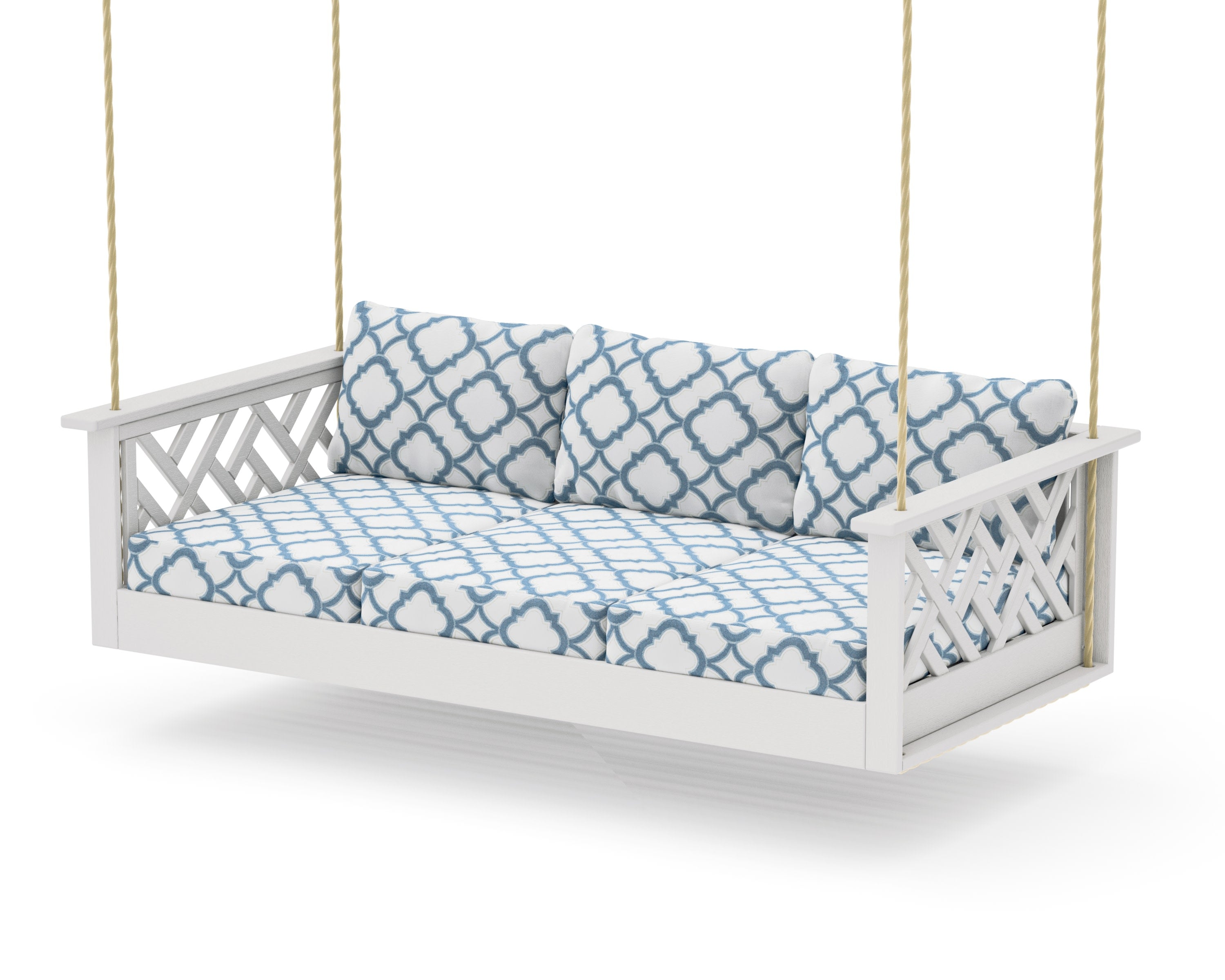 Chippendale Daybed Swing in Vintage White / Trellis Sky Blue