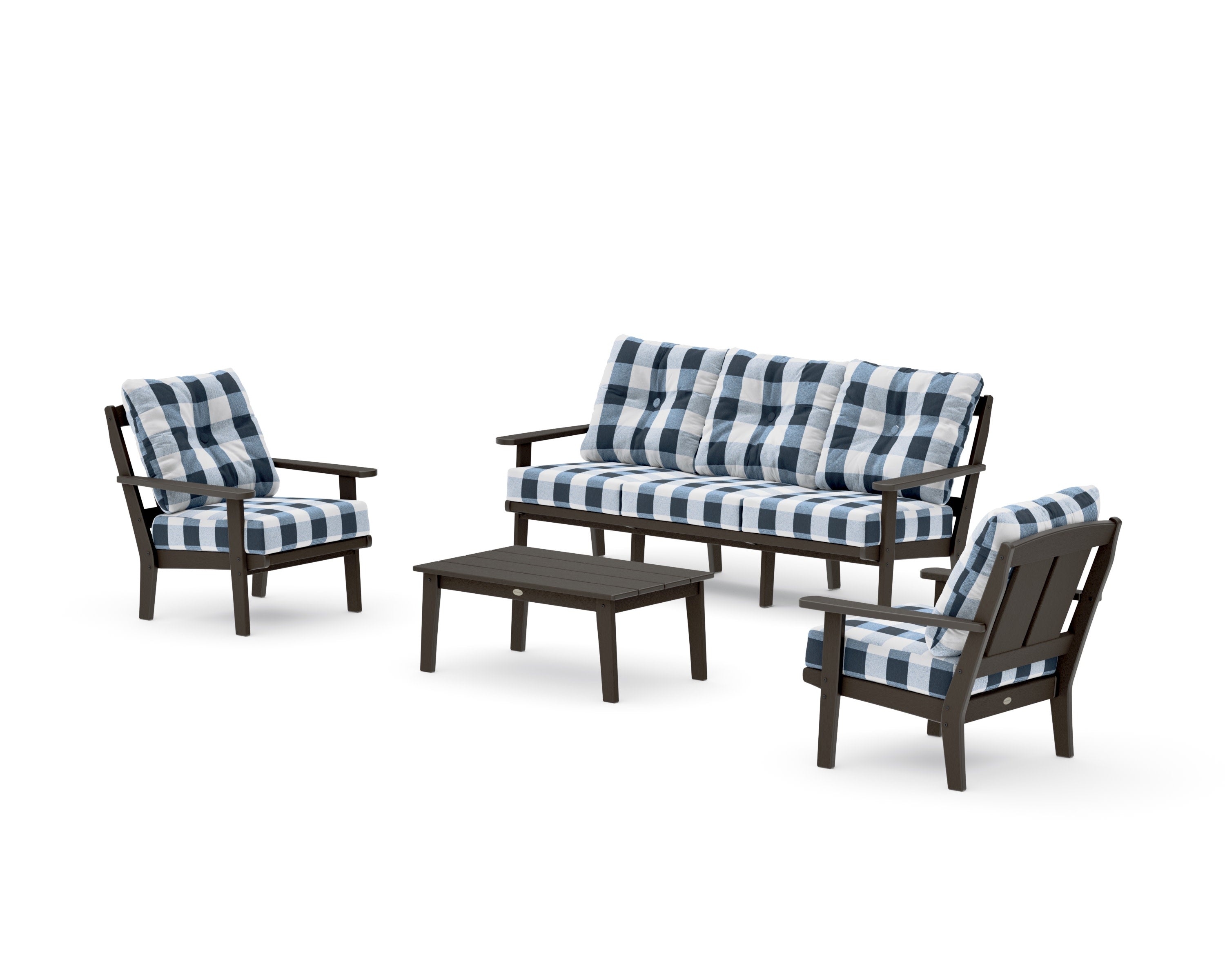 Mission 4-Piece Deep Seating Set with Sofa in Vintage Coffee / Buffalo Plaid Marine Indigo