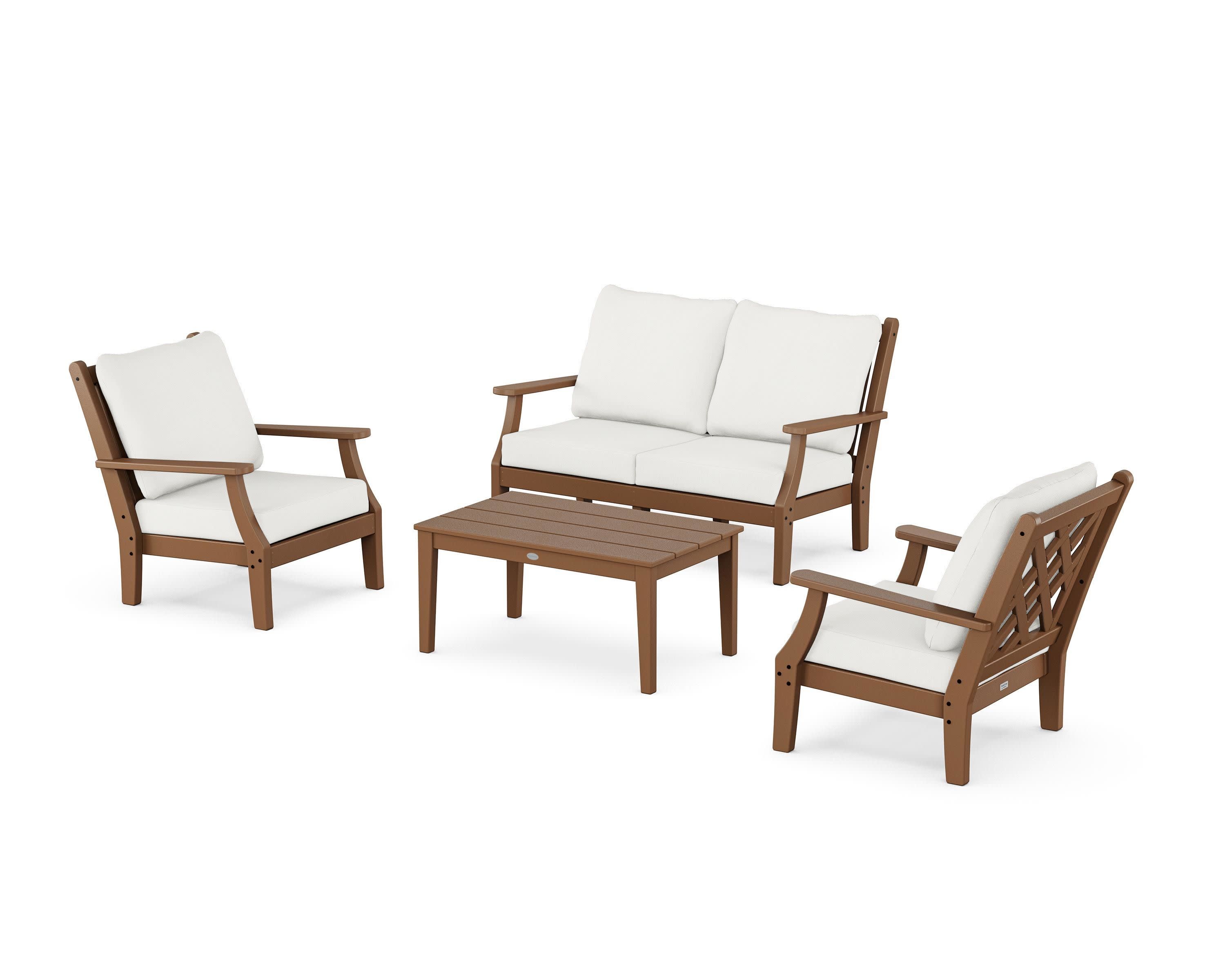 Wovendale 4-Piece Deep Seating Set with Loveseat in Teak / Natural Linen