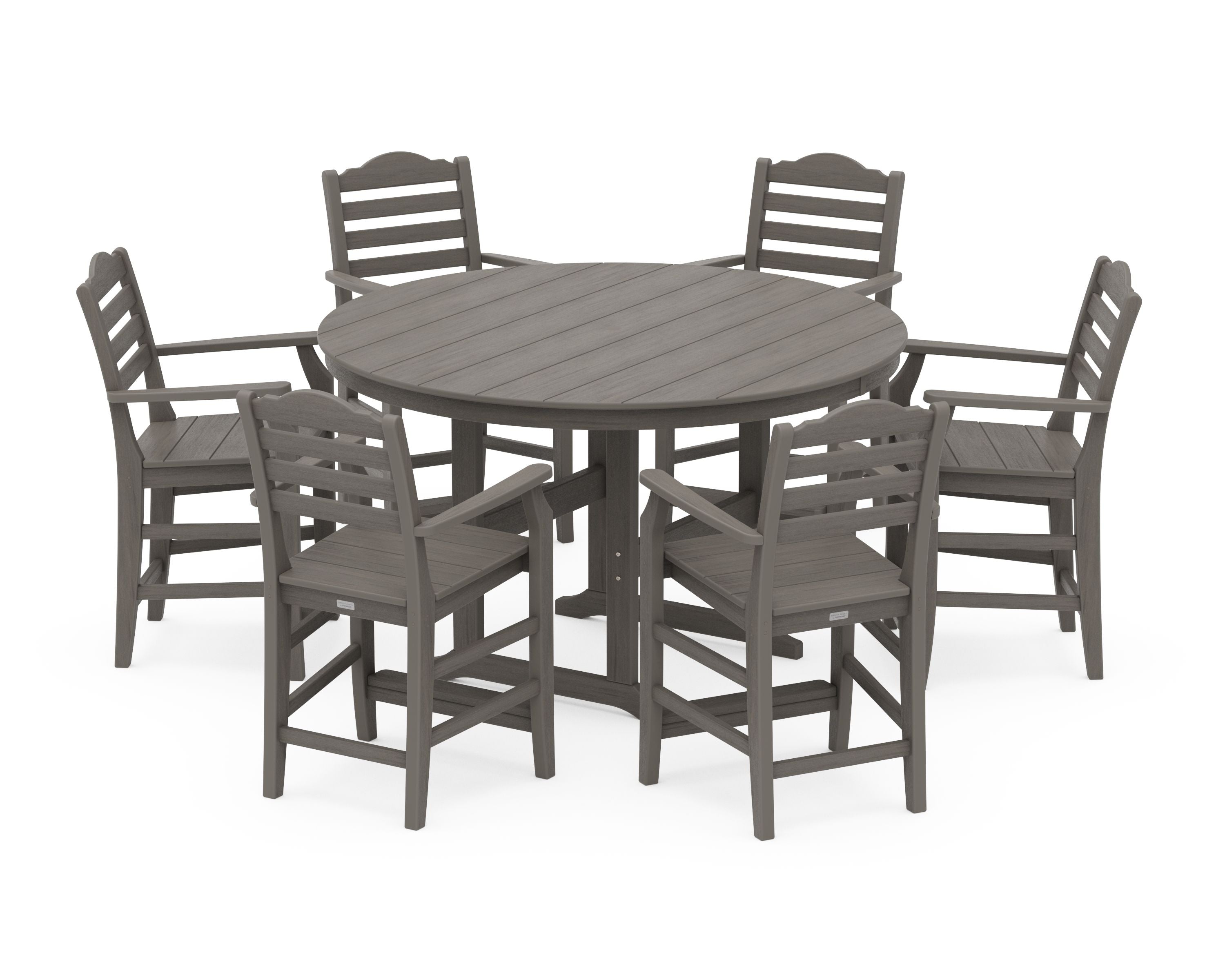 Savannah 7-Piece Arm Chair Round Farmhouse Counter Set in Driftwood