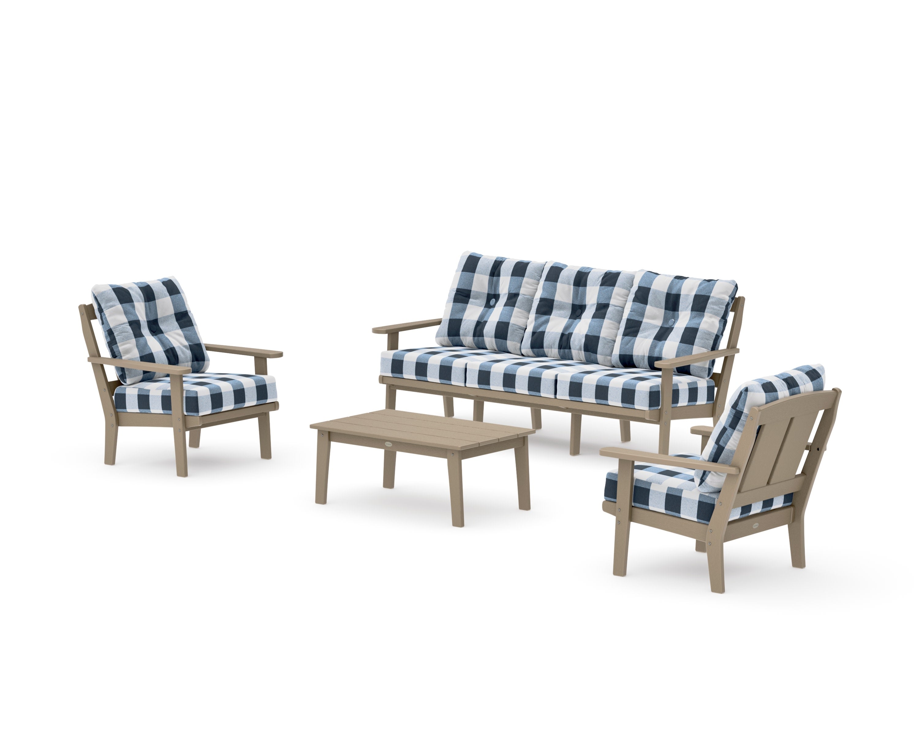 Mission 4-Piece Deep Seating Set with Sofa in Vintage Sahara / Buffalo Plaid Marine Indigo