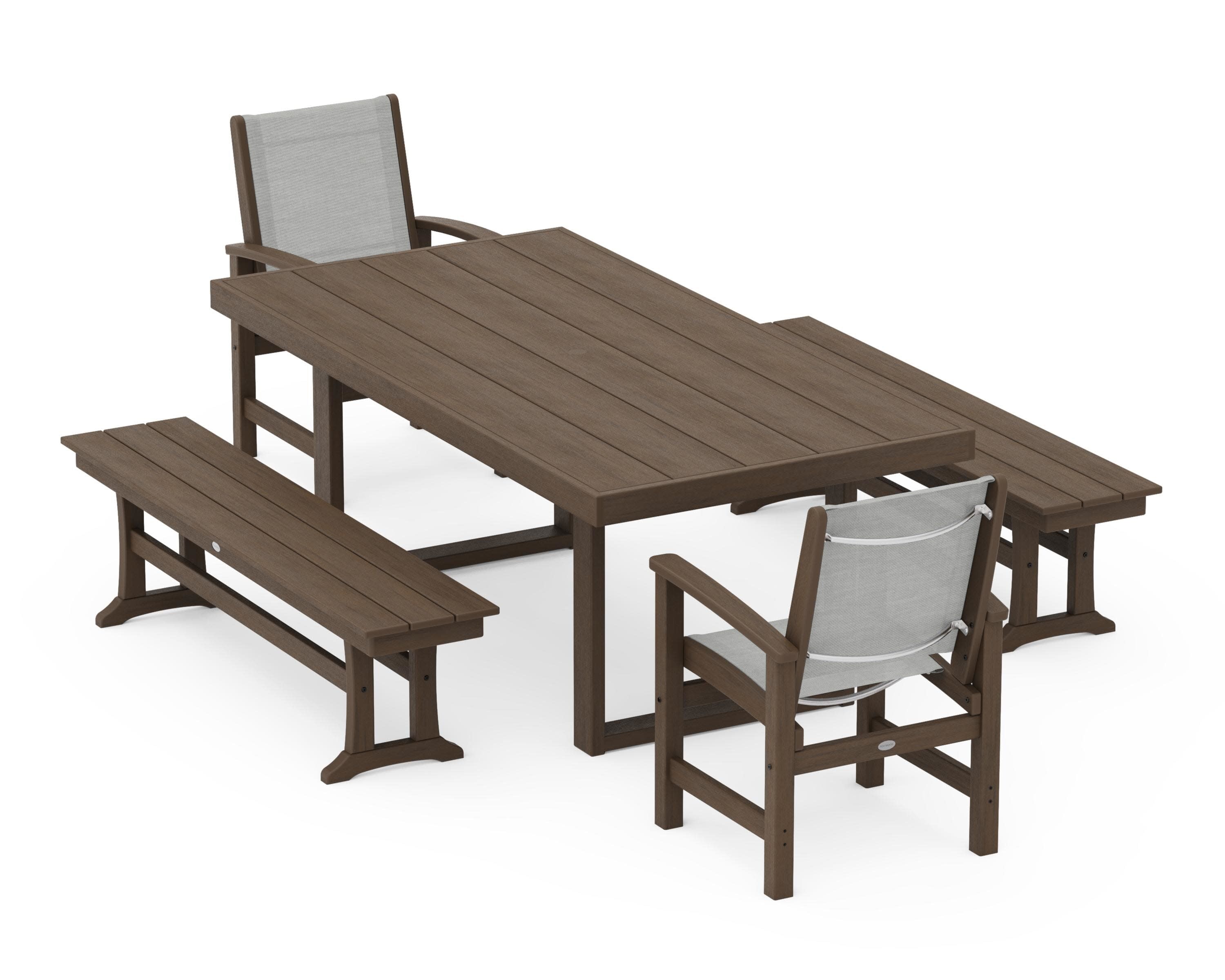 Coastal 5-Piece Dining Set with Trestle Legs in Kona / Metallic Sling
