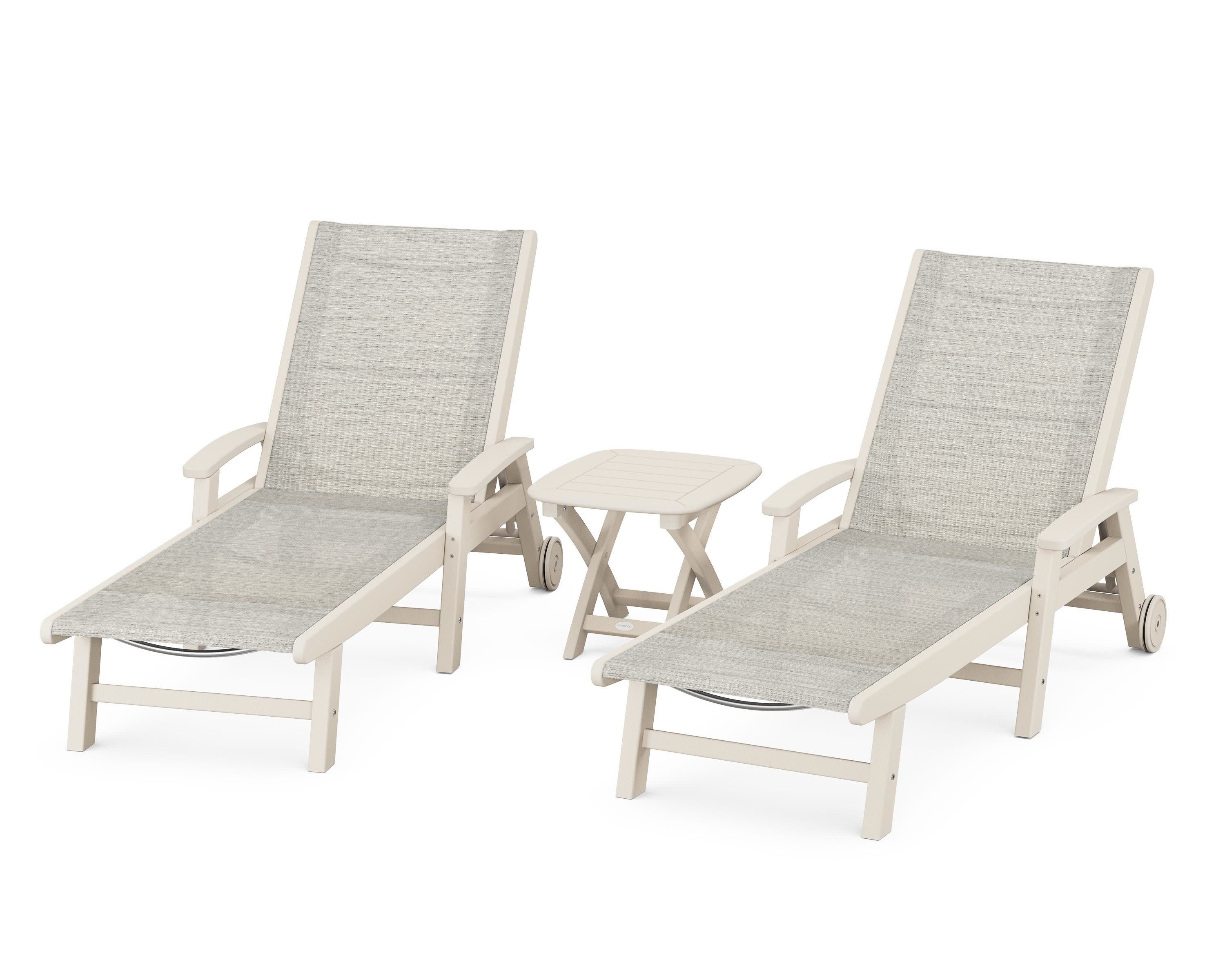 Coastal 3-Piece Wheeled Chaise Set in Sand / Birch Sling