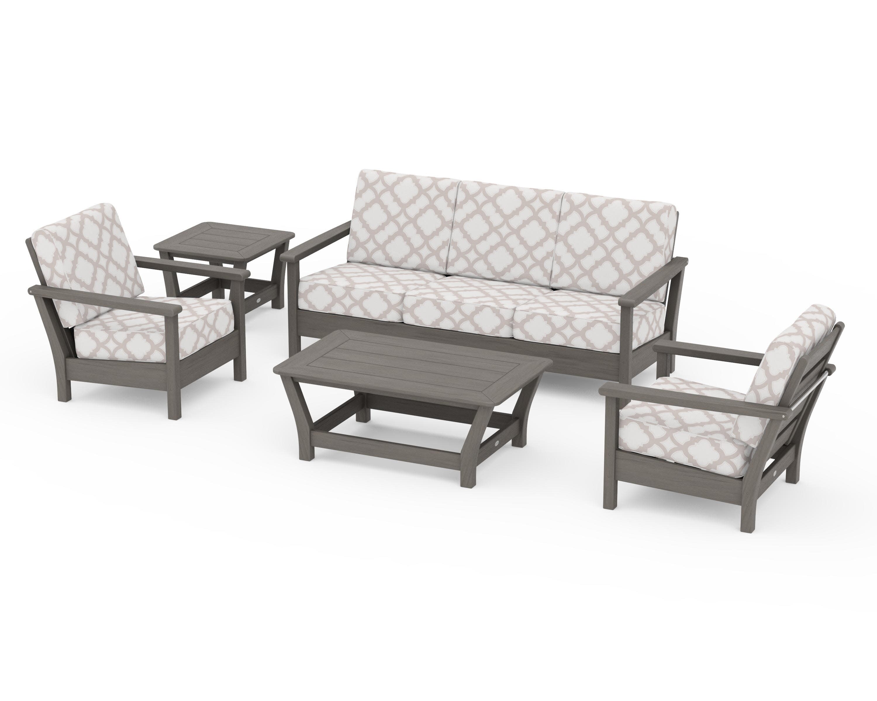Harbour 5-Piece Deep Seating Set in Driftwood / Trellis Dune Burlap