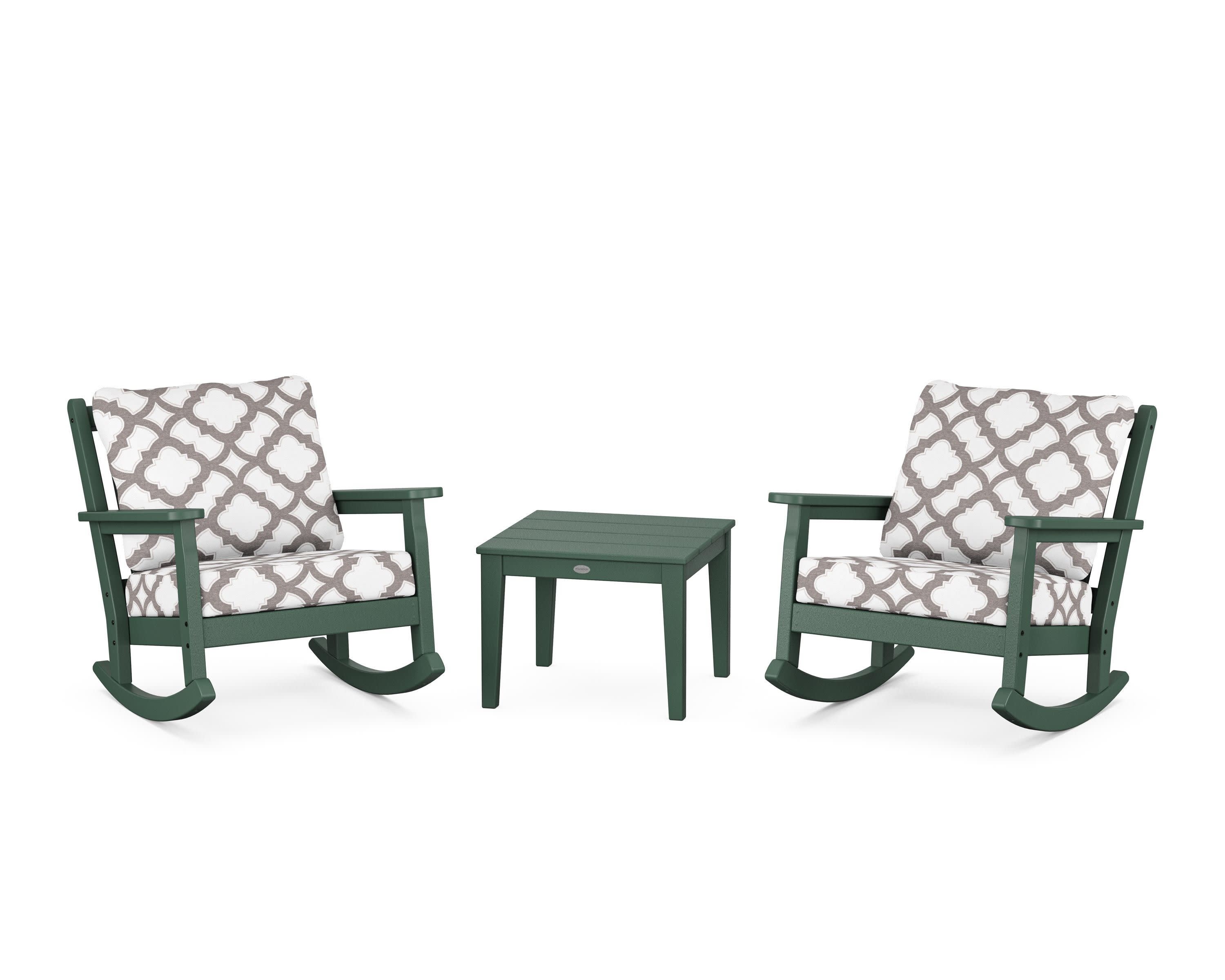 Chippendale 3-Piece Deep Seating Rocker Set in Green / Trellis Grey Mist