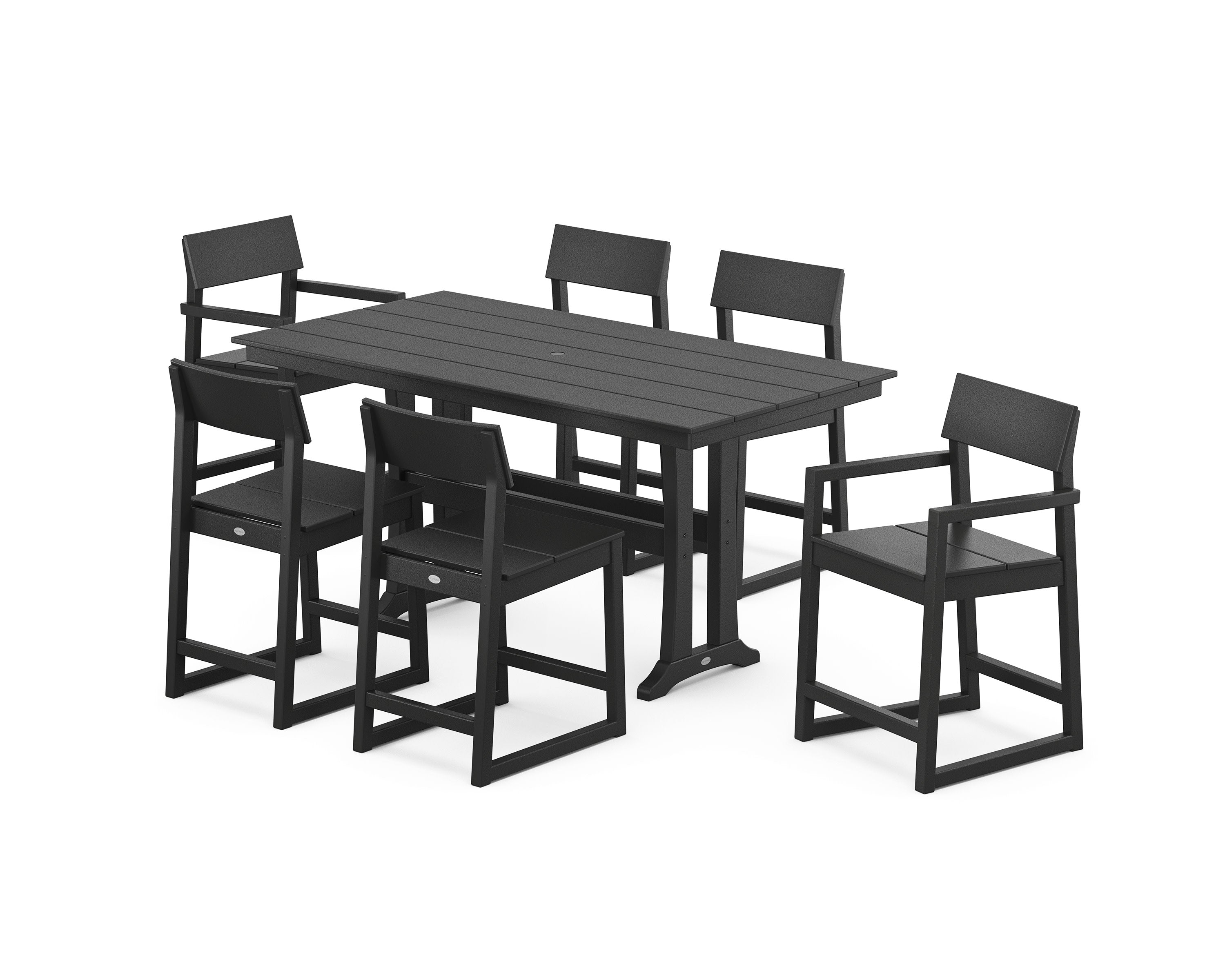 EDGE 7-Piece Farmhouse Counter Set with Trestle Legs in Black
