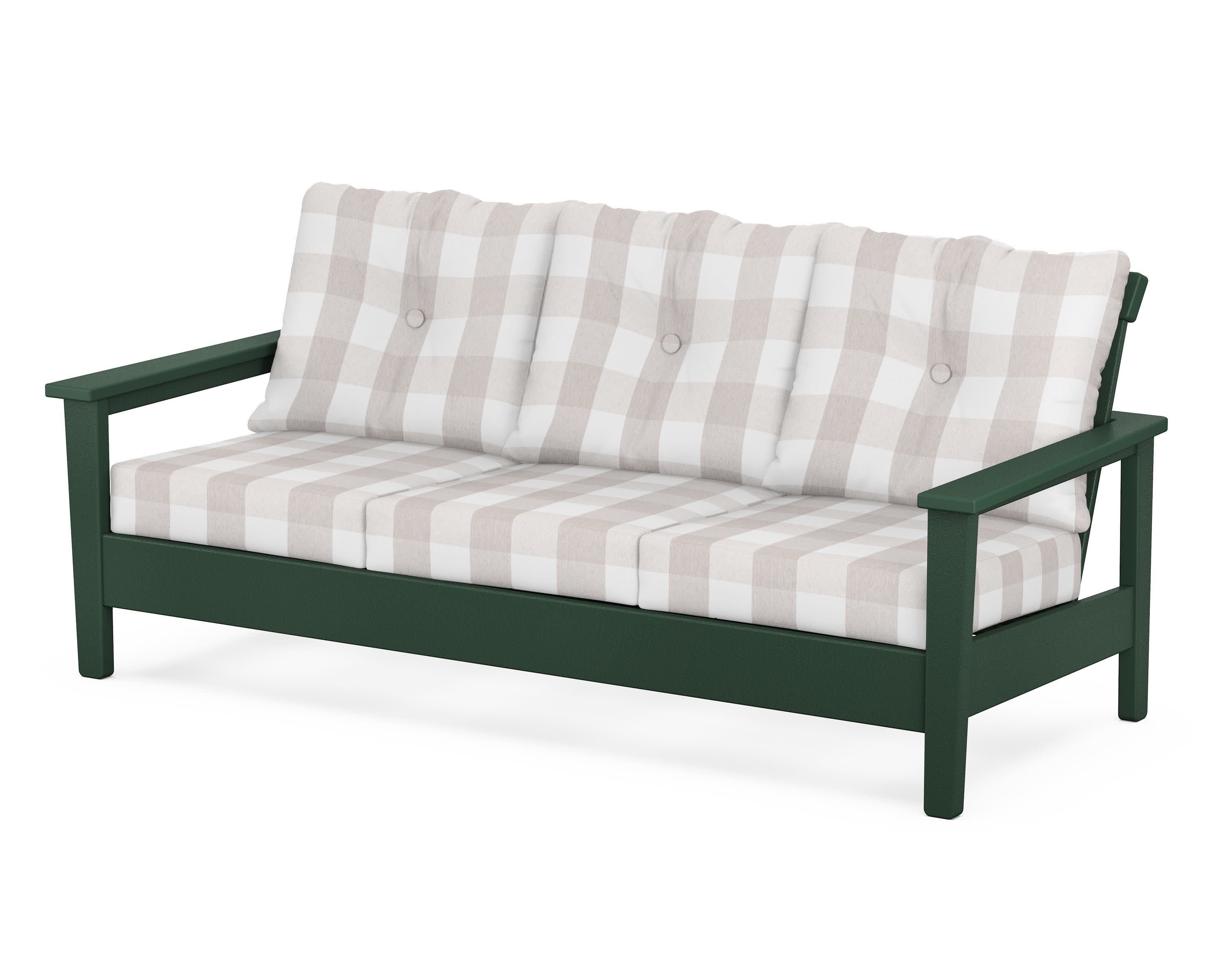 Prescott Deep Seating Sofa in Green / Buffalo Plaid Dune Burlap