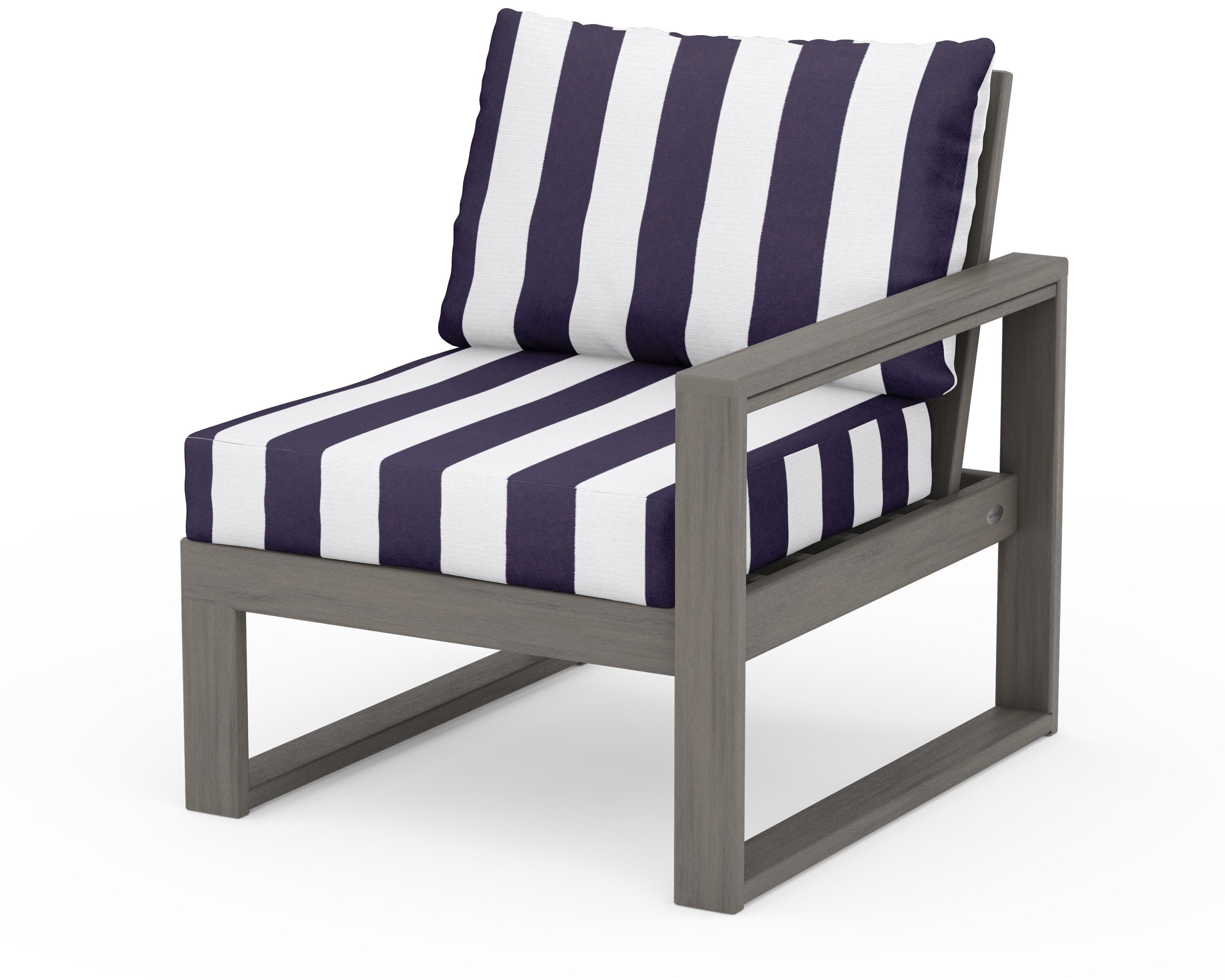 EDGE Modular Right Arm Chair in Driftwood / Cabana Stripe Navy