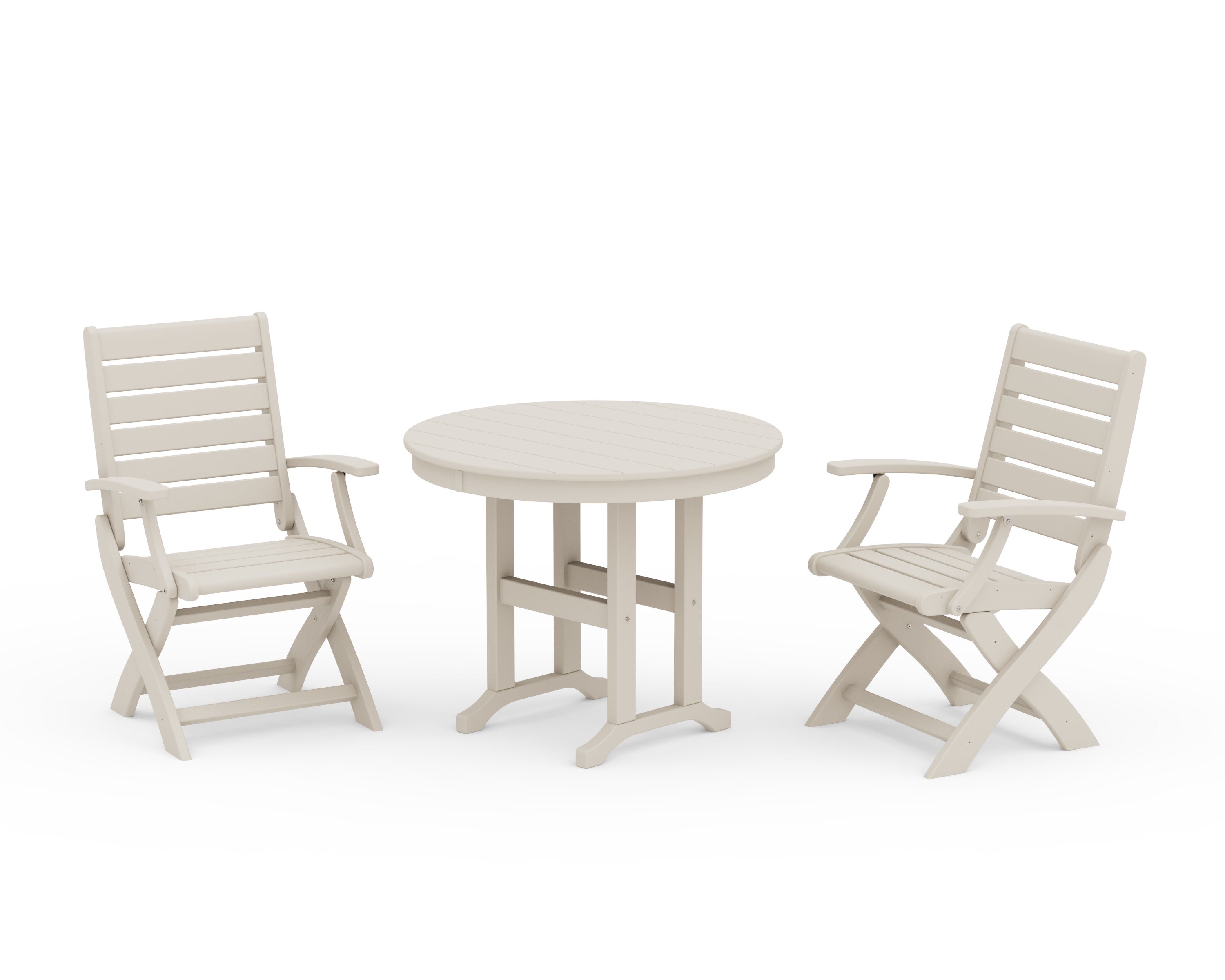 Signature Folding Chair 3-Piece Round Farmhouse Dining Set in Sand