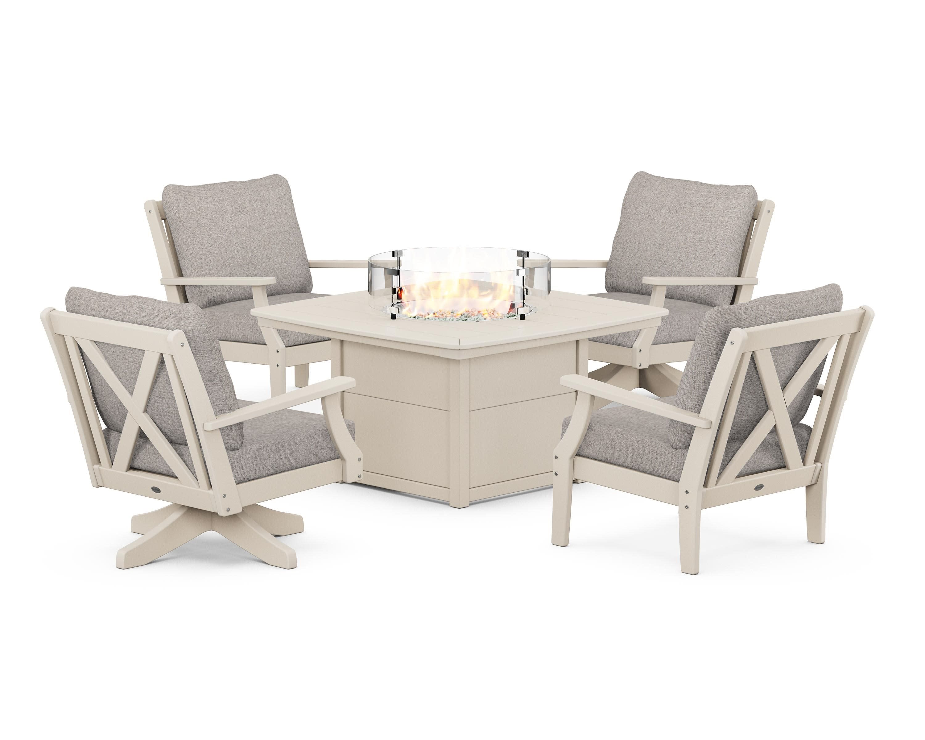 Braxton 5-Piece Deep Seating Set with Fire Table in Sand / Weathered Tweed