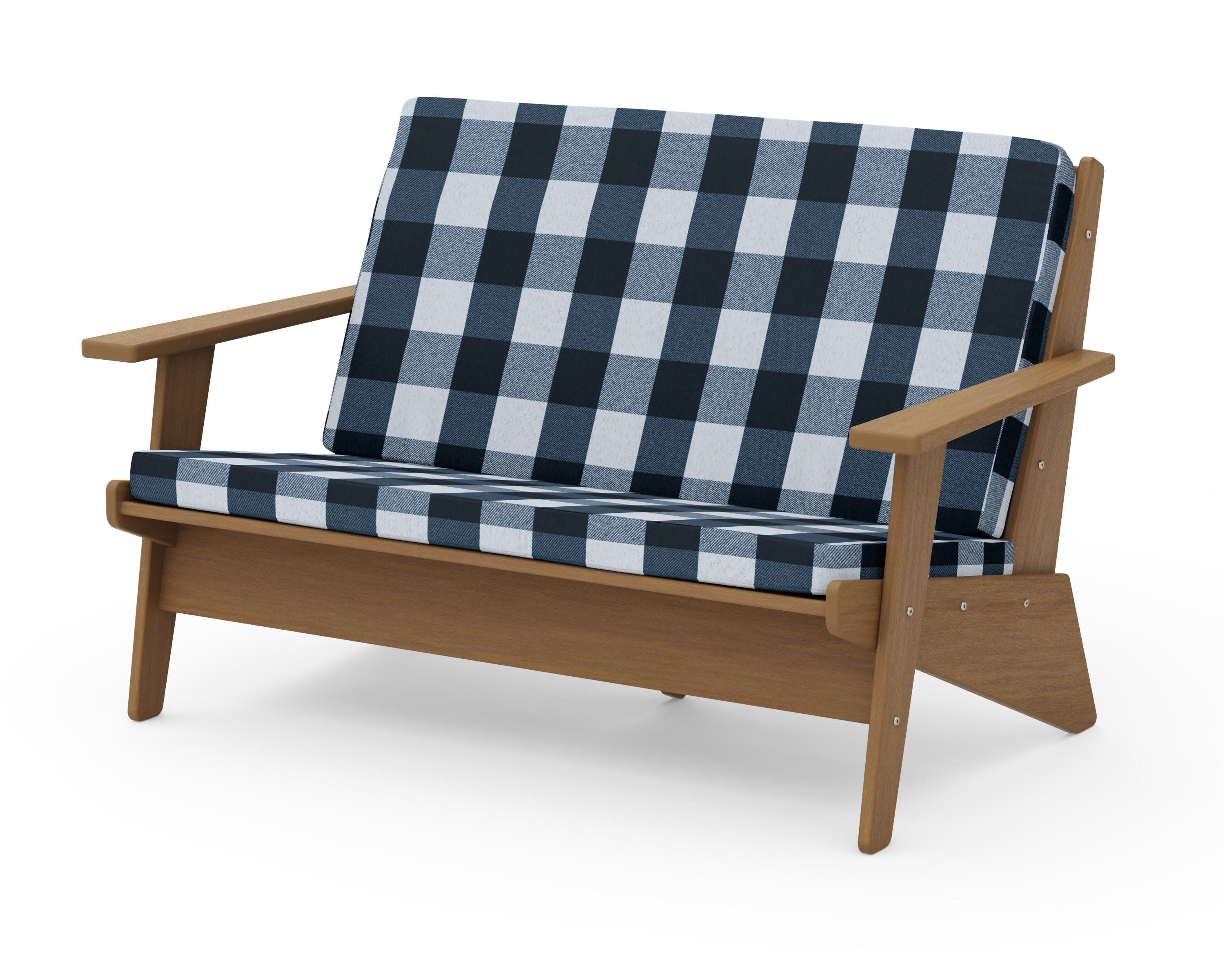 Riviera Modern Lounge Loveseat in Natural / Buffalo Plaid Marine Indigo