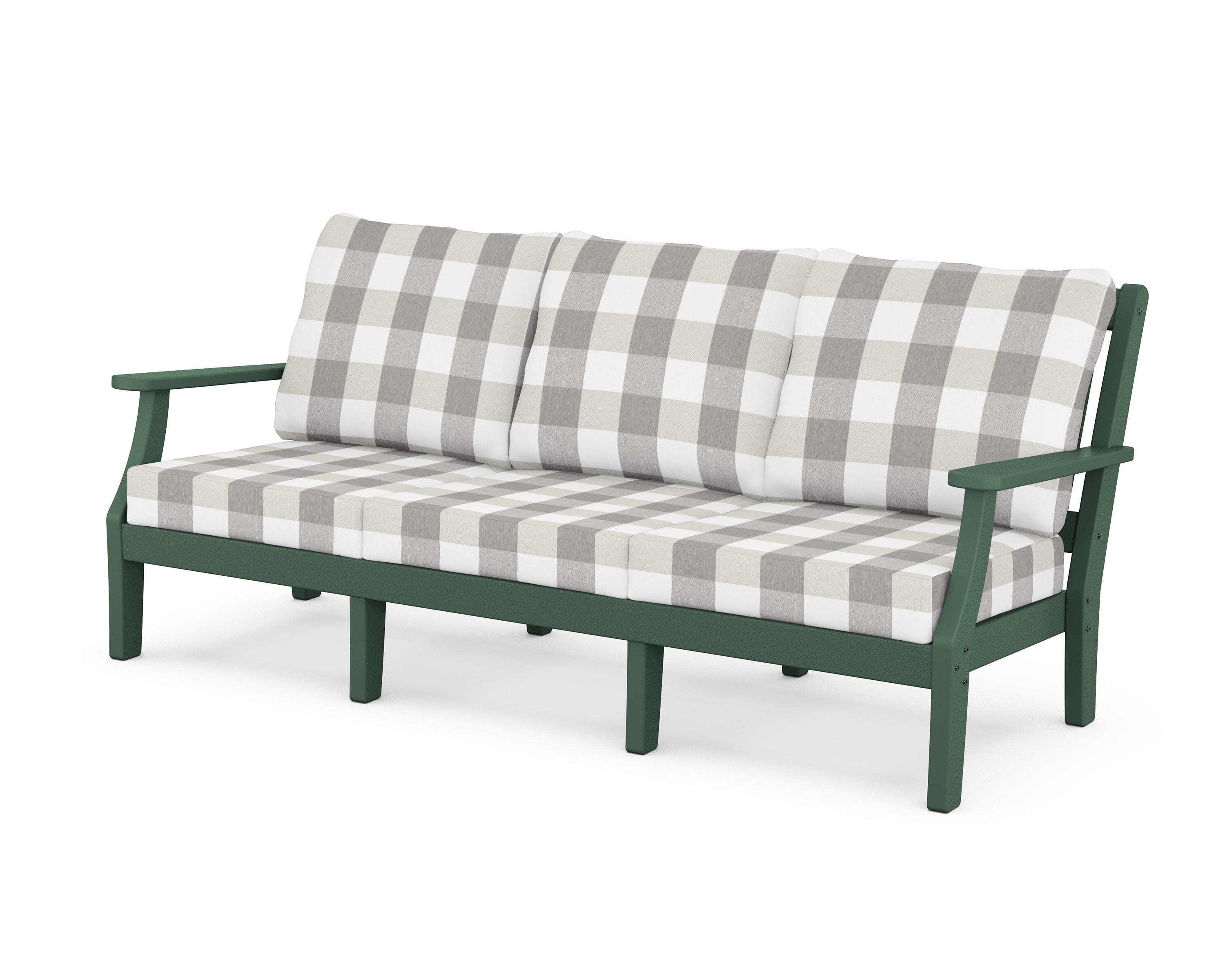 Chinoiserie Deep Seating Sofa in Green / Buffalo Plaid Grey Mist