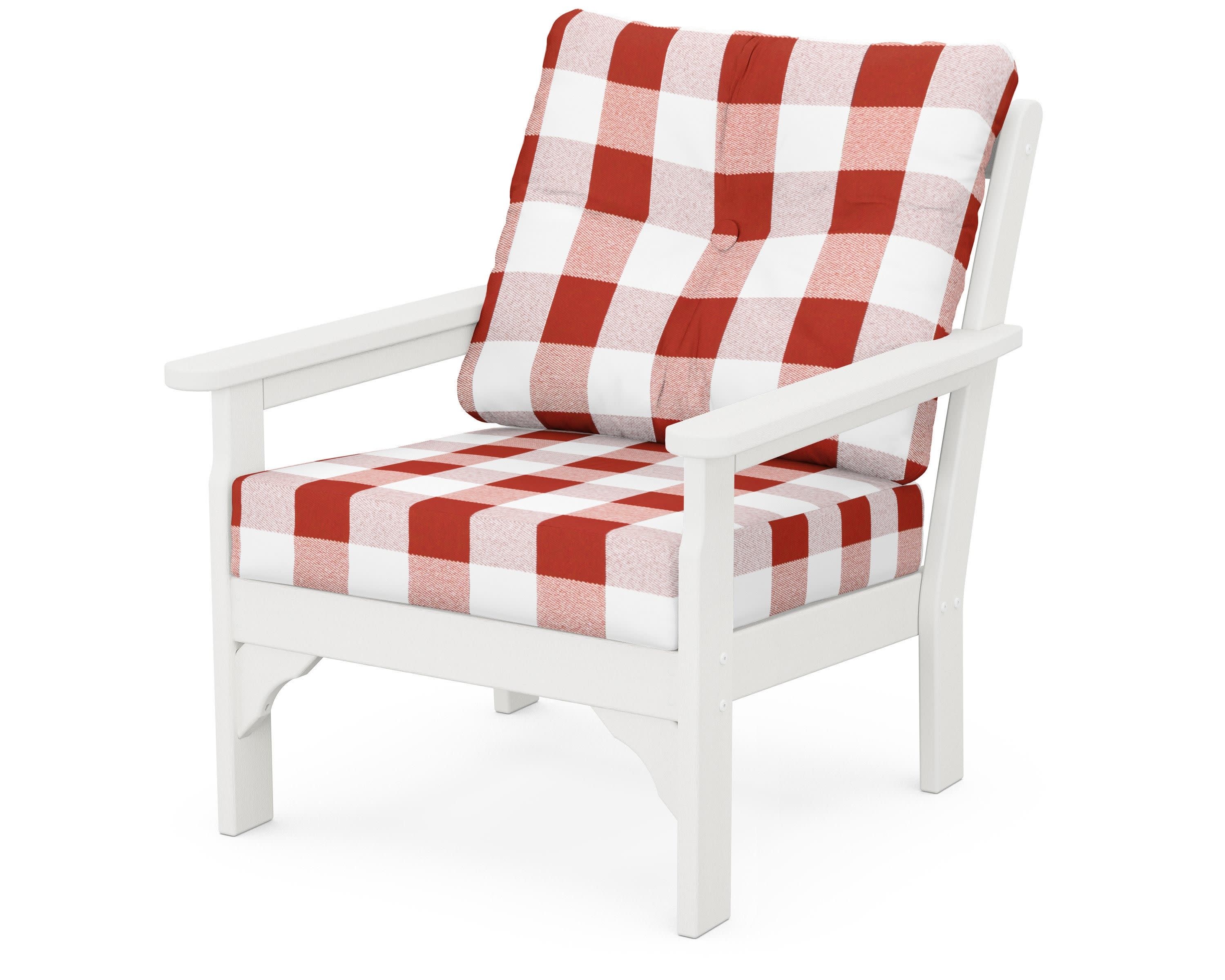 Vineyard Deep Seating Chair in Vintage White / Buffalo Plaid Crimson