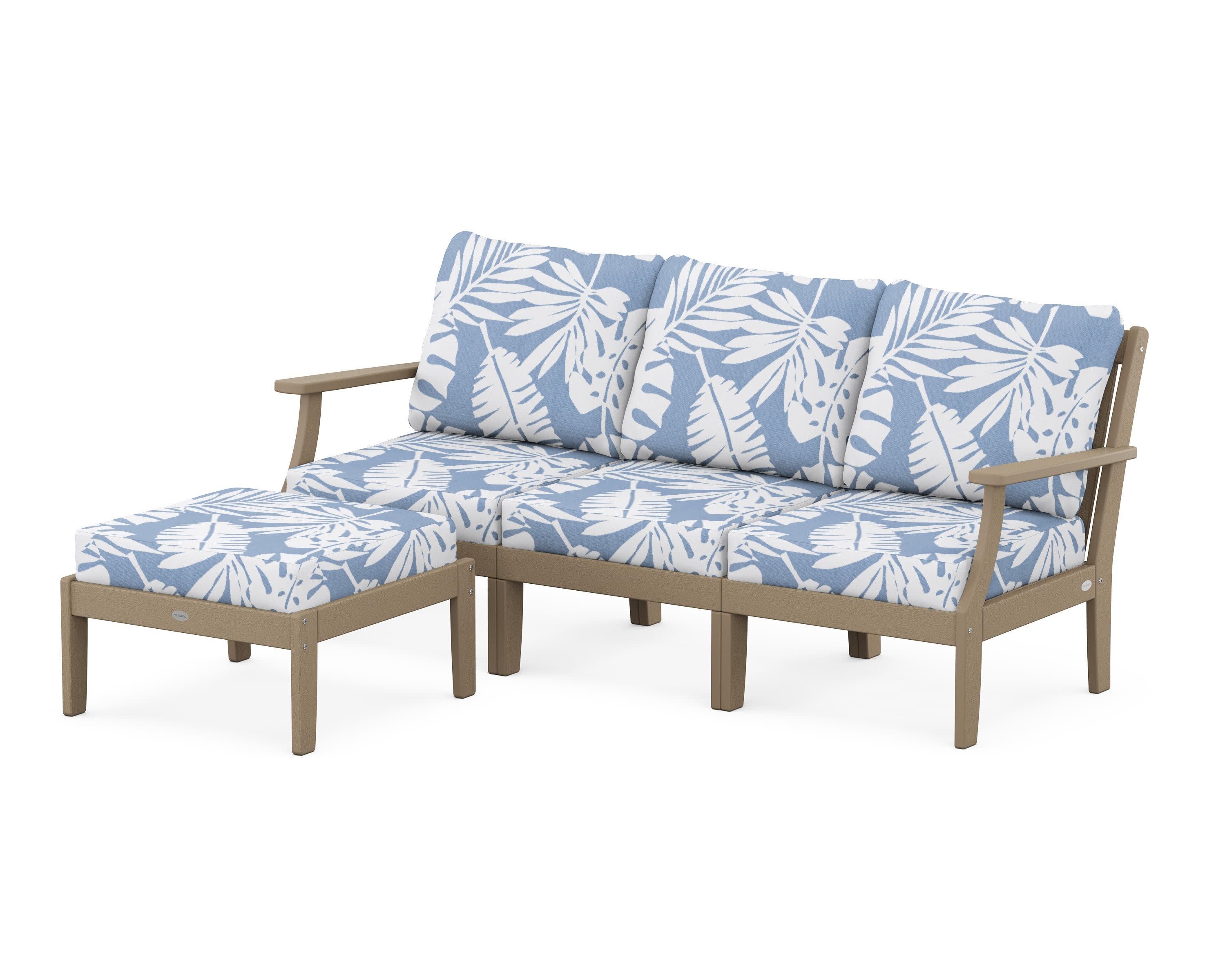Braxton Modular 4-Piece Deep Seating Set with Ottoman in Vintage Sahara / Leaf Sky Blue