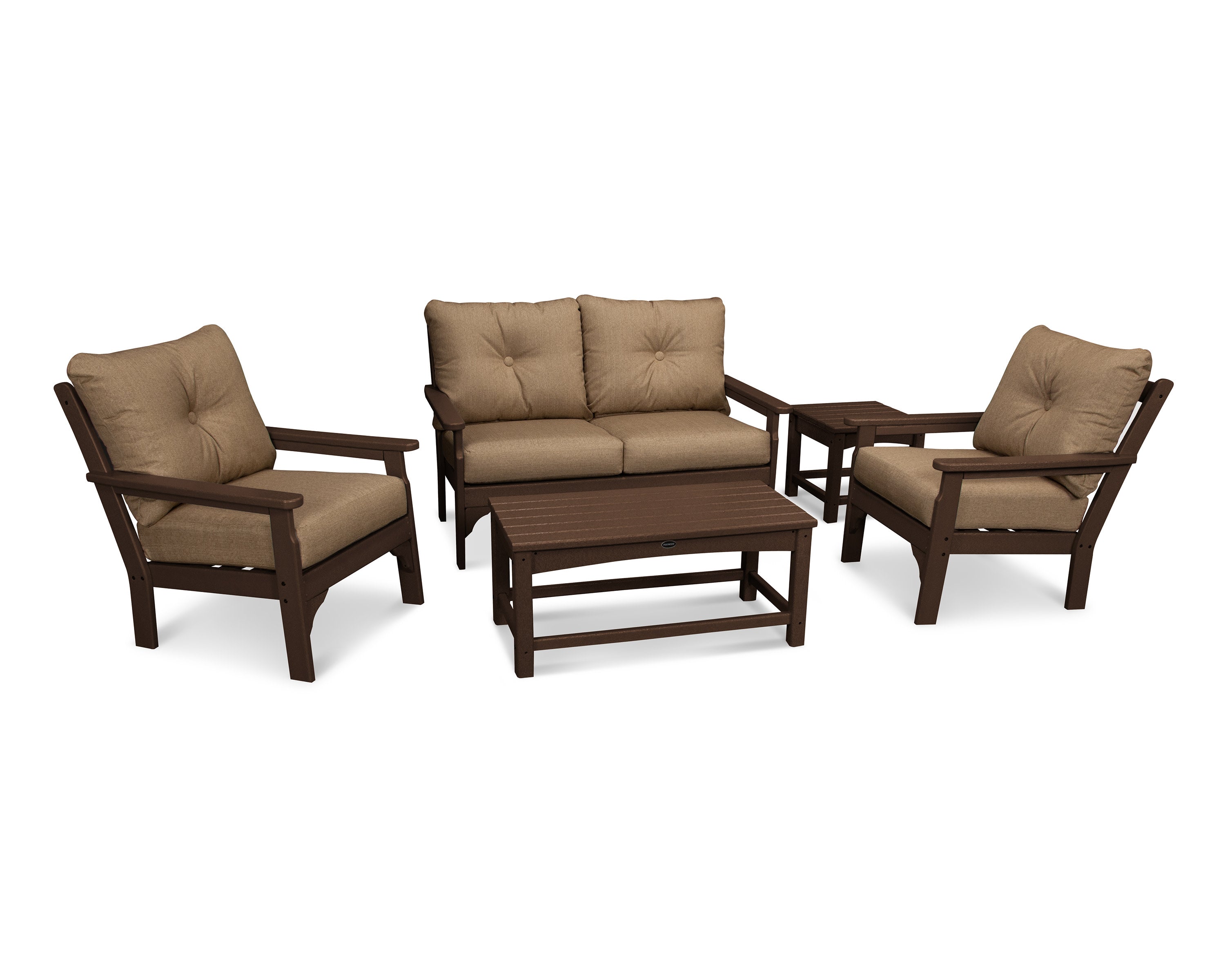 Vineyard 5 Piece Deep Seating Set in Mahogany / Sesame