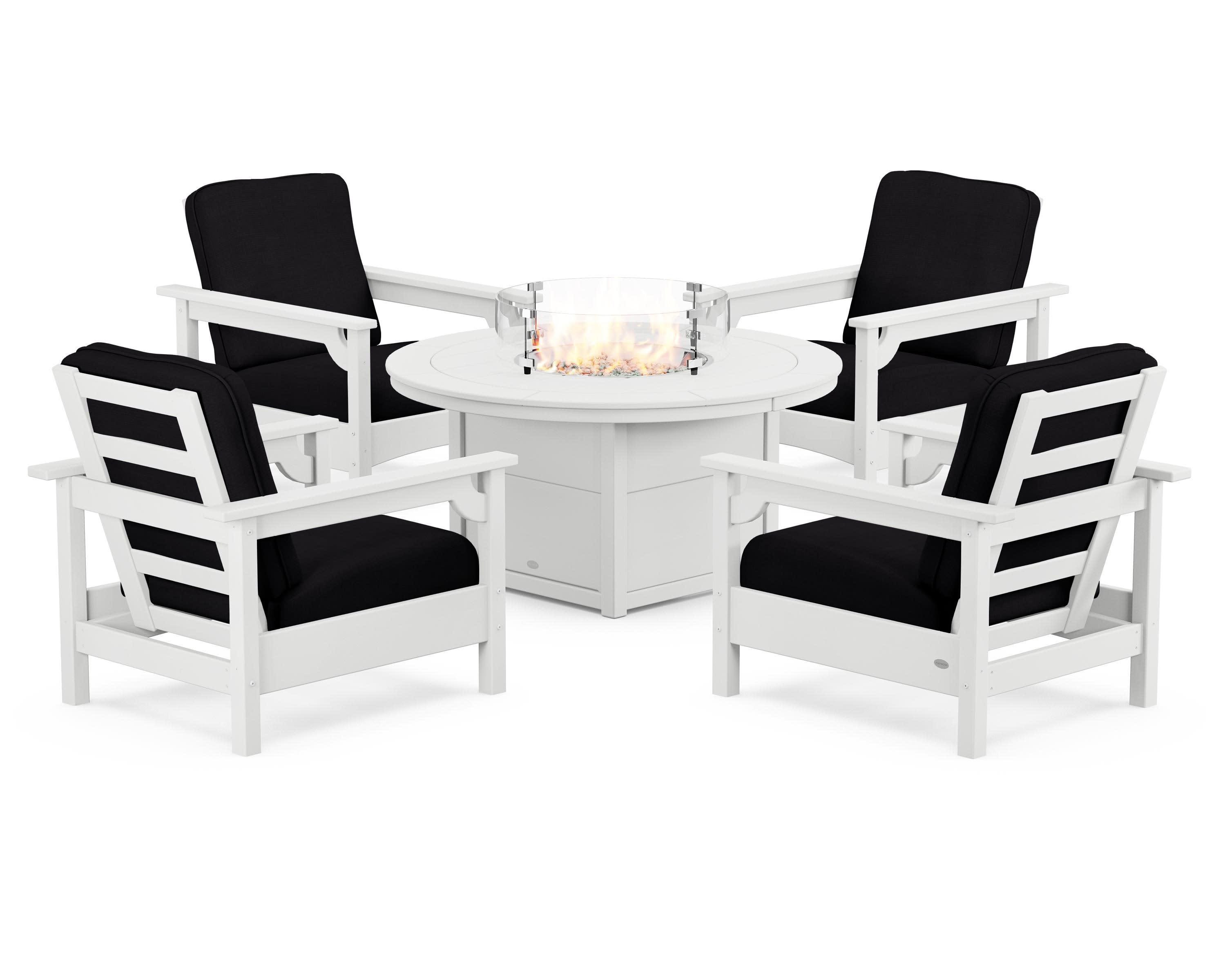 Club 5-Piece Conversation Set with Fire Pit Table in White / Midnight Linen